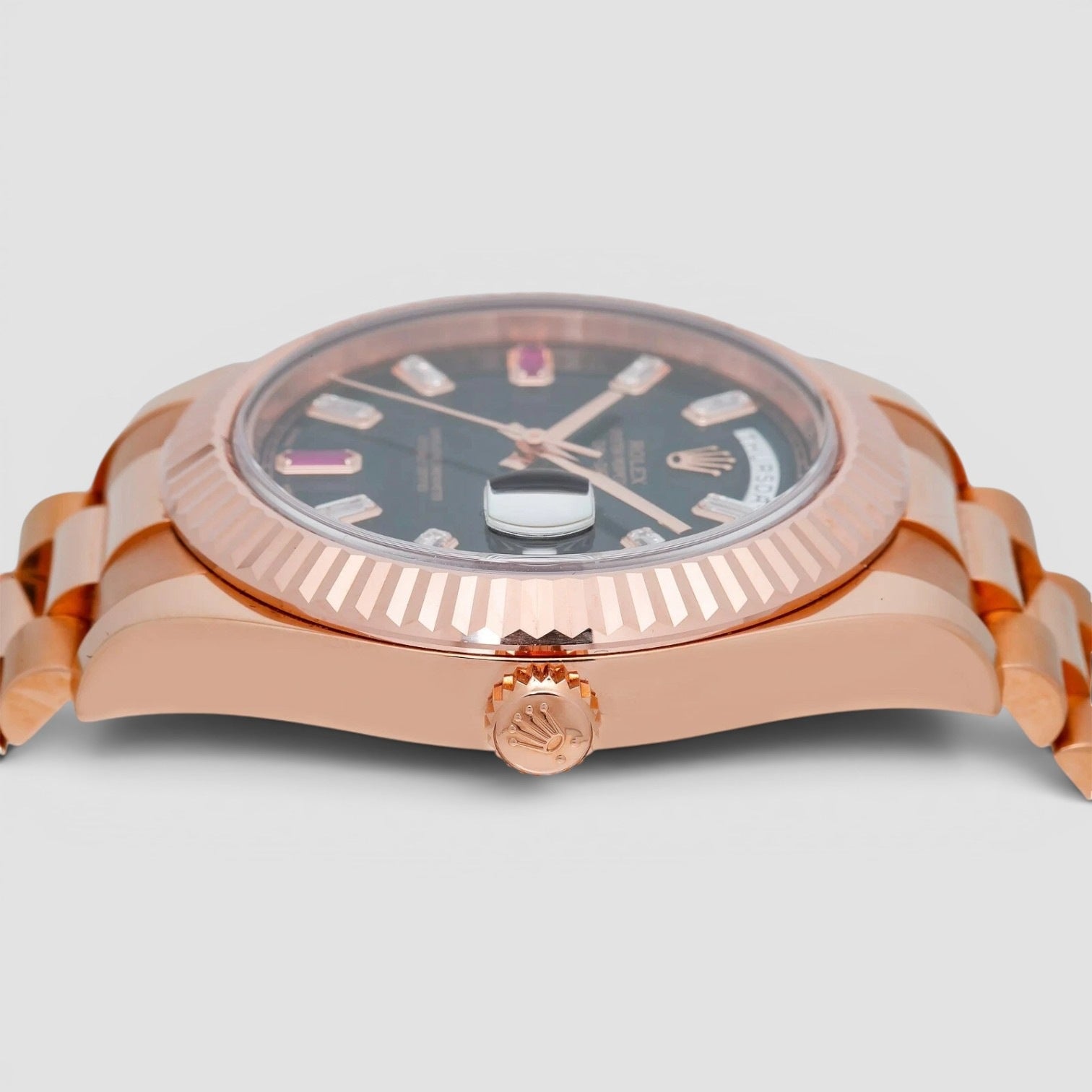 Day-Date II 41mm 18K Everose Gold Black Diamond Ruby Dial