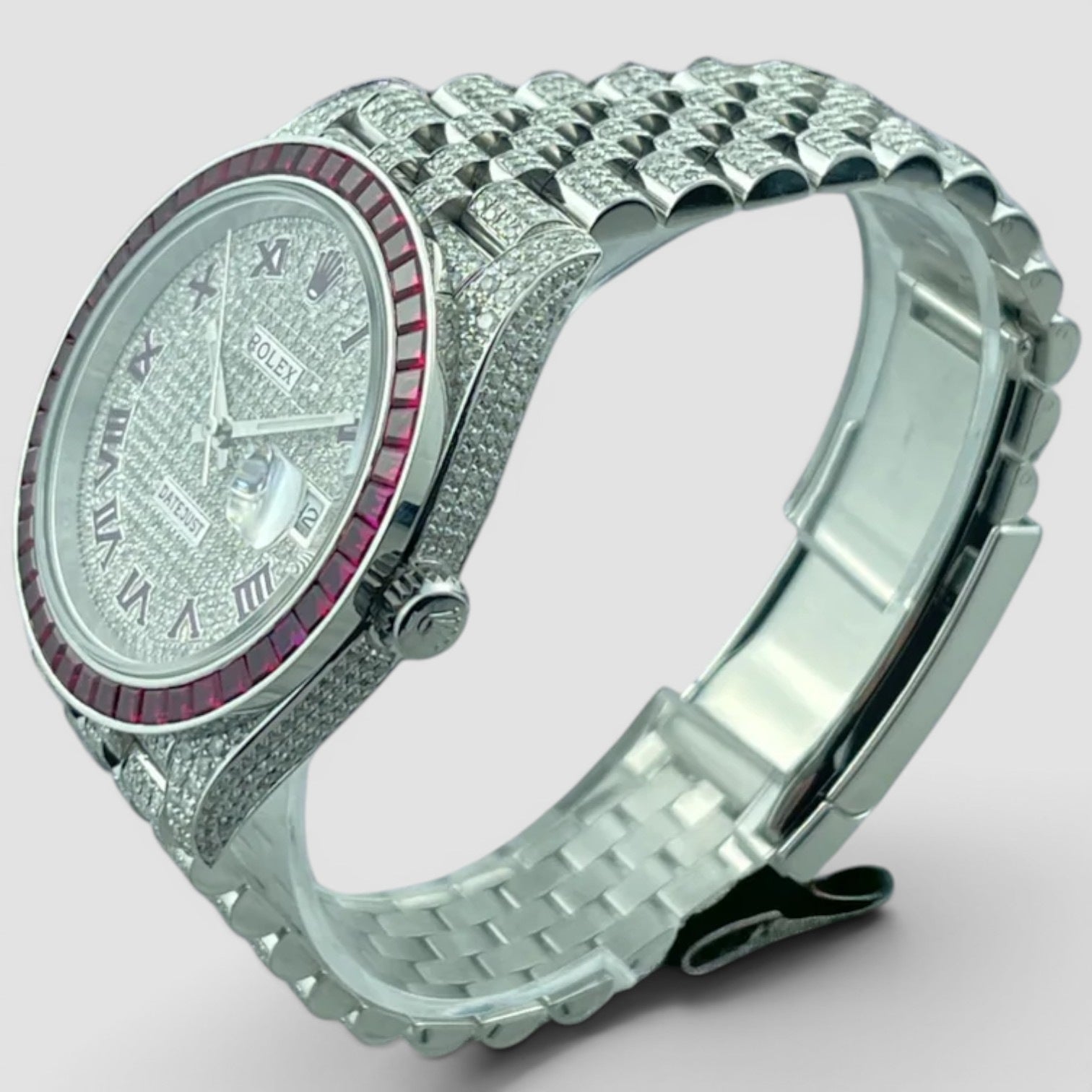 DATEJUST 41 FULL ICED OUT – RUBY BEZEL - RED ROMAN DIAL