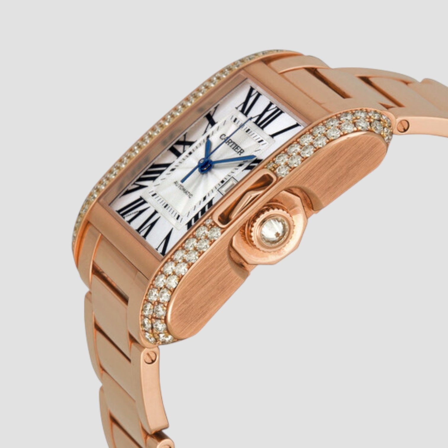 Tank Anglaise Silver Dial 18kt Pink Gold Men's Watch