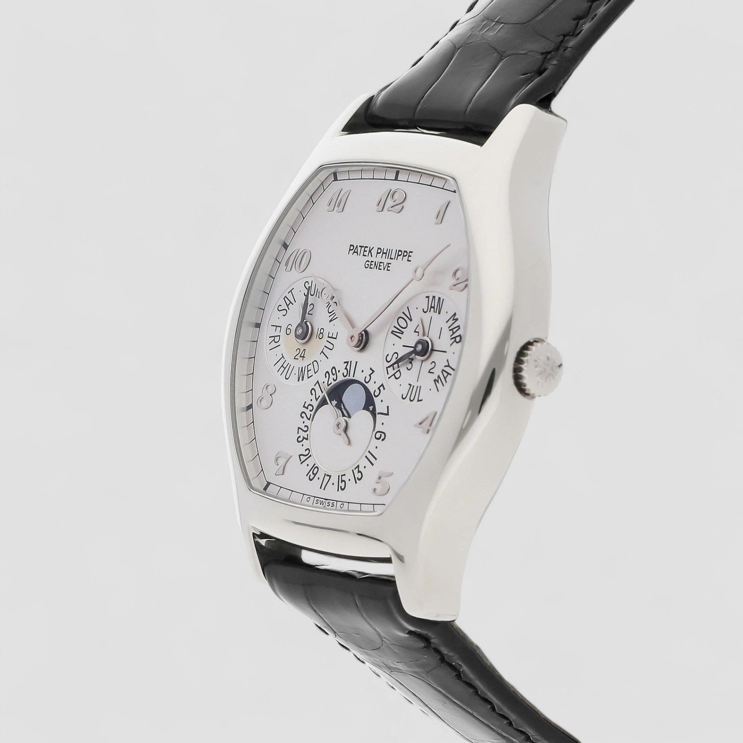 Perpetual Calendar Tonneau 18K White Gold Silver Dial
