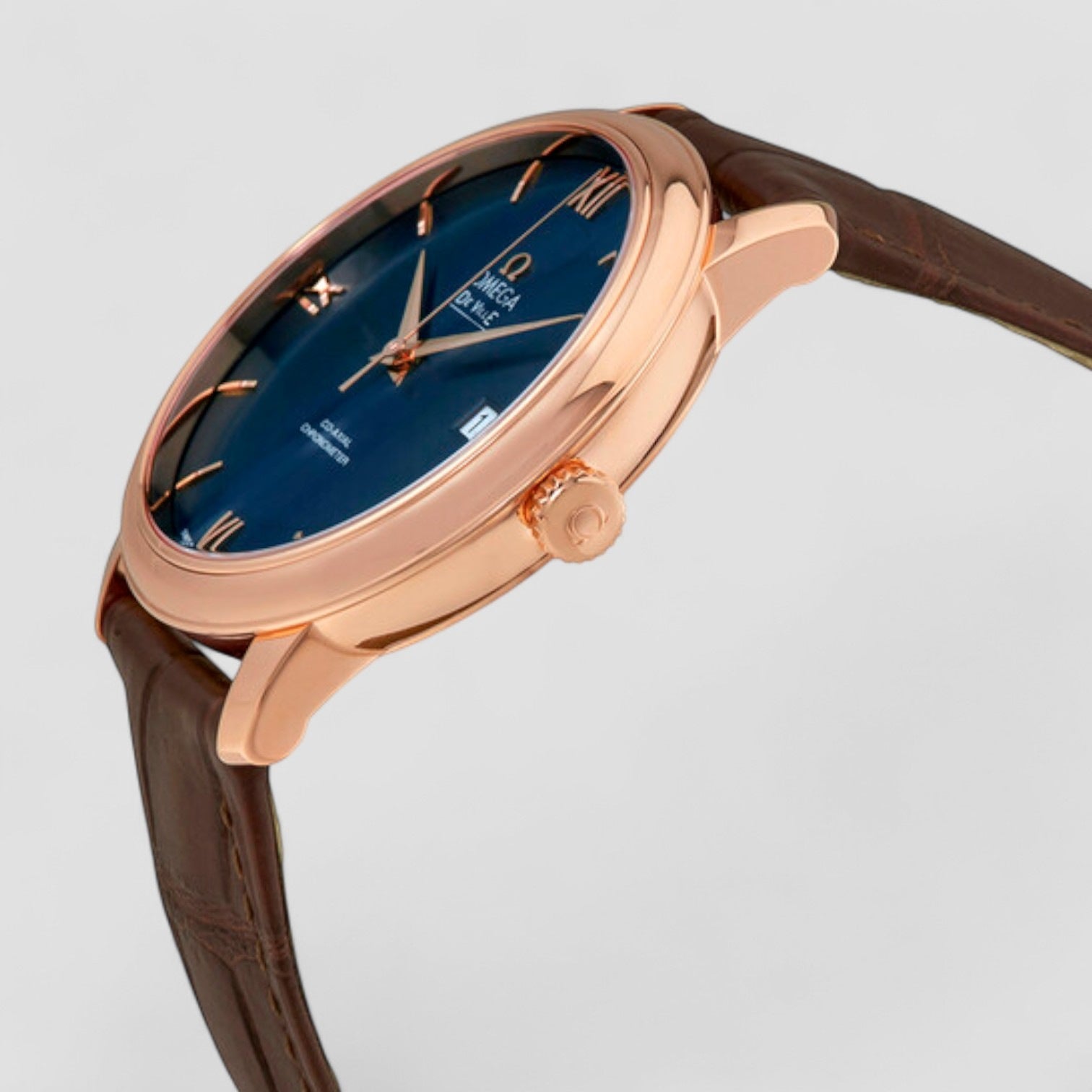 De Ville Prestige Blue Dial Automatic Men's Leather Watch