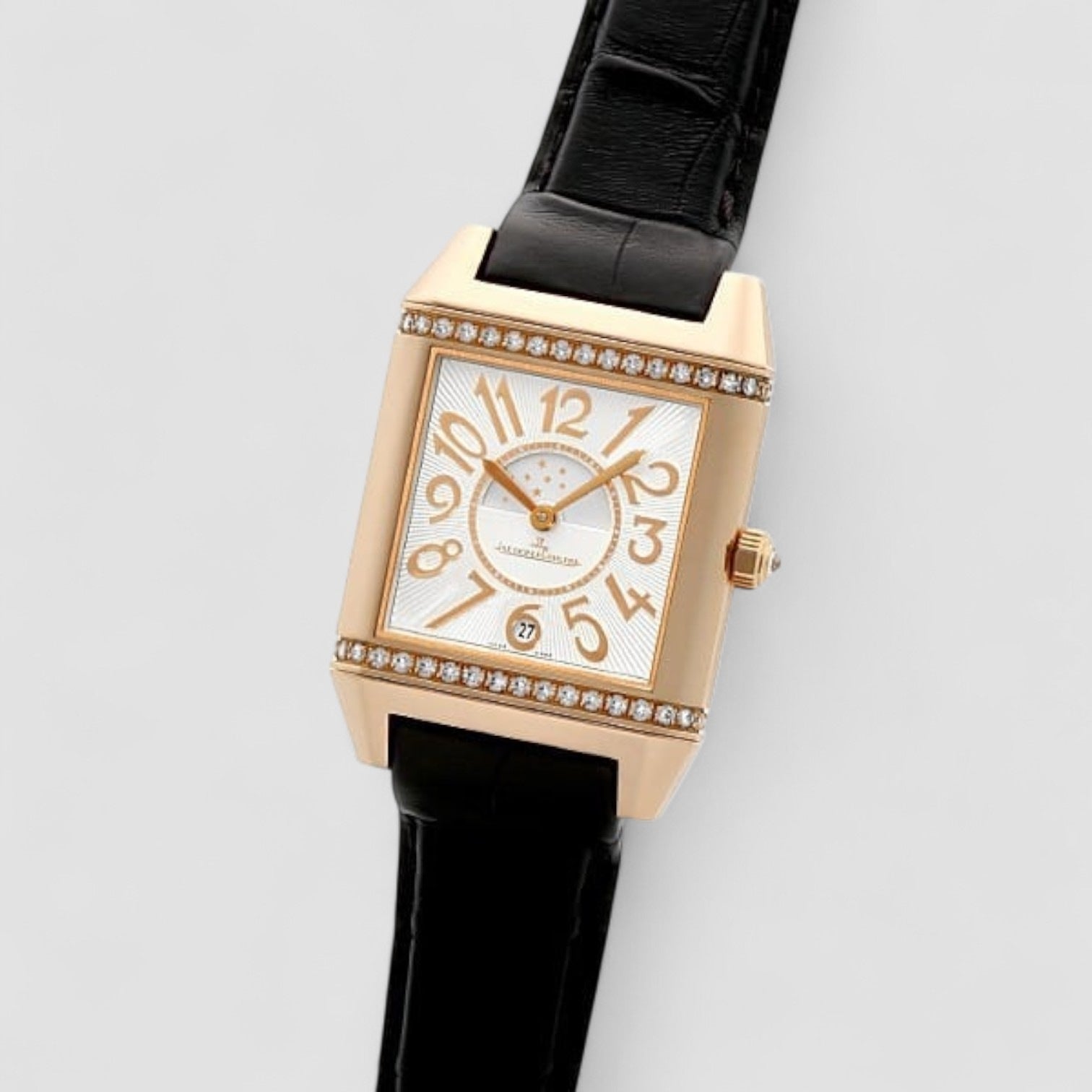 Reverso Squadra Lady Duetto Silvered guilloche/ Black Dial Ladies Watch