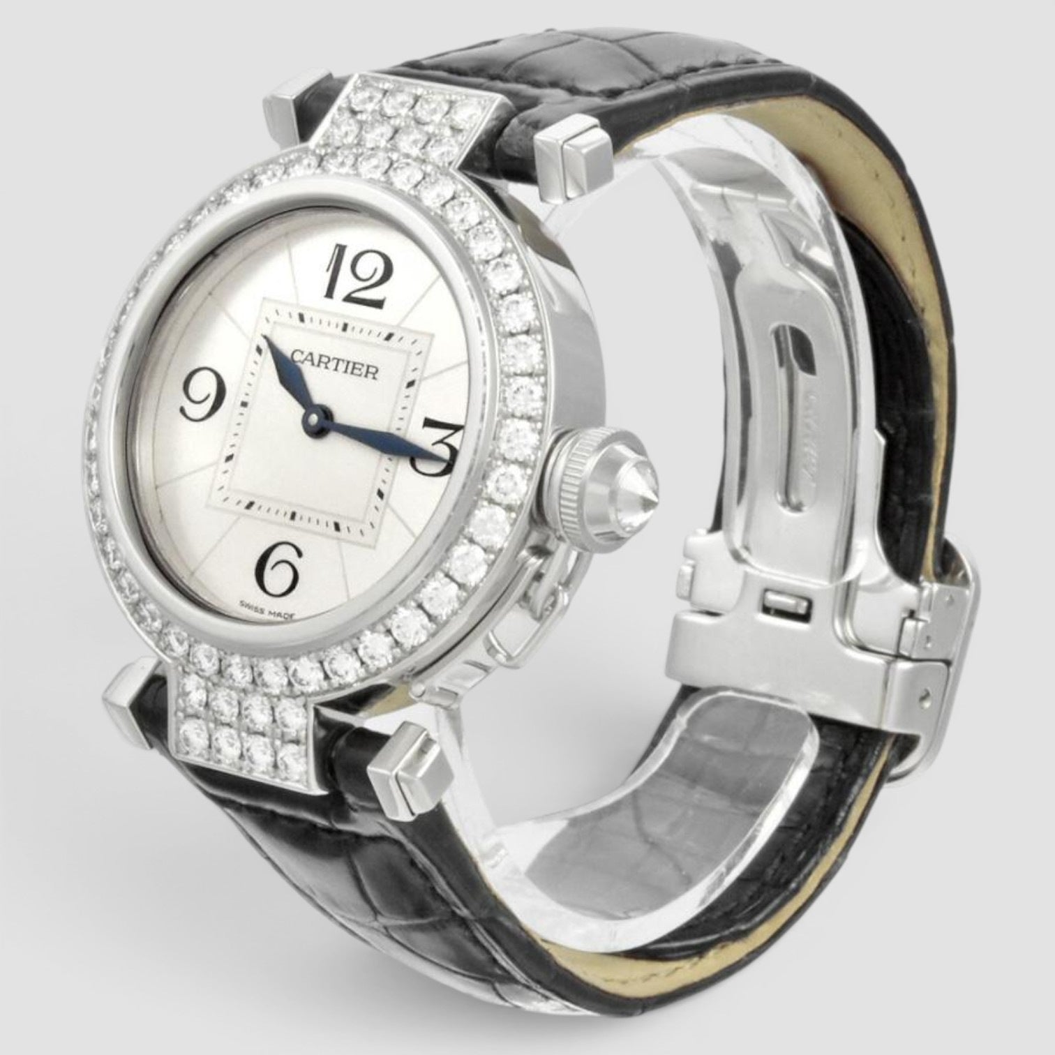 Pasha de Cartier 32mm 18K White Gold Diamond Bezel