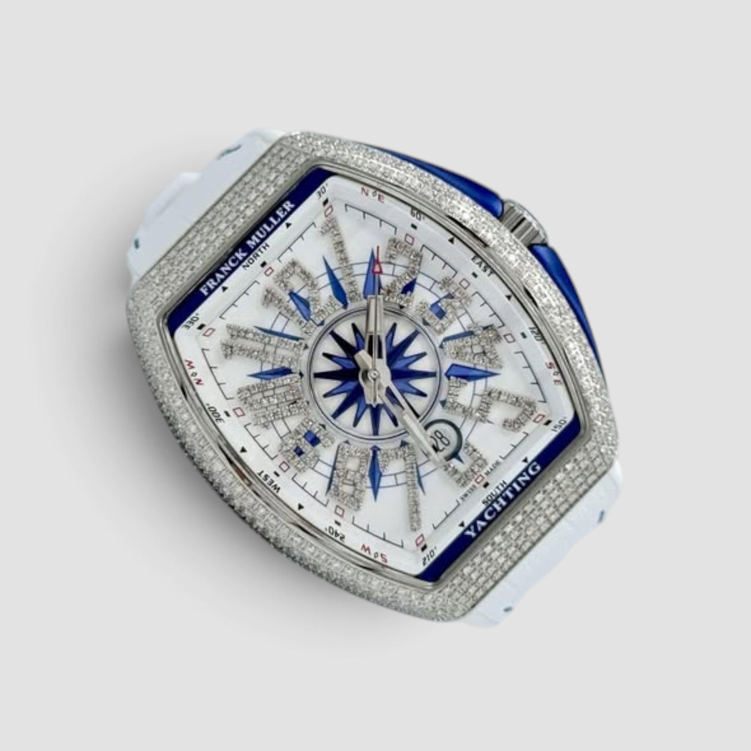 Vanguard Yachting 45mm White Dial Blue Accents Diamond-Set Bezel