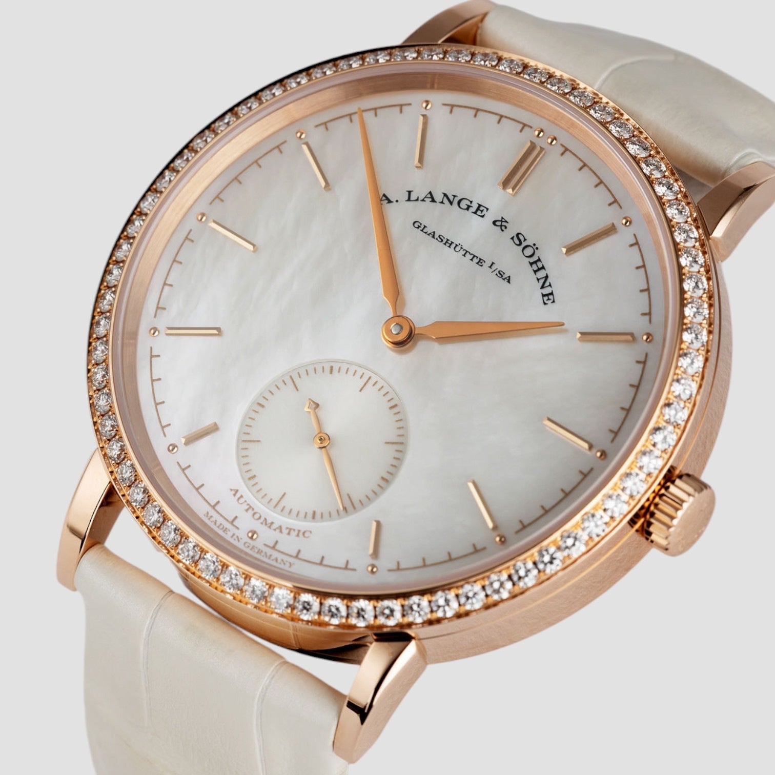 Saxonia Automatic Mother of Pearl Dial 18K Rose Gold Diamond Ladies Watch