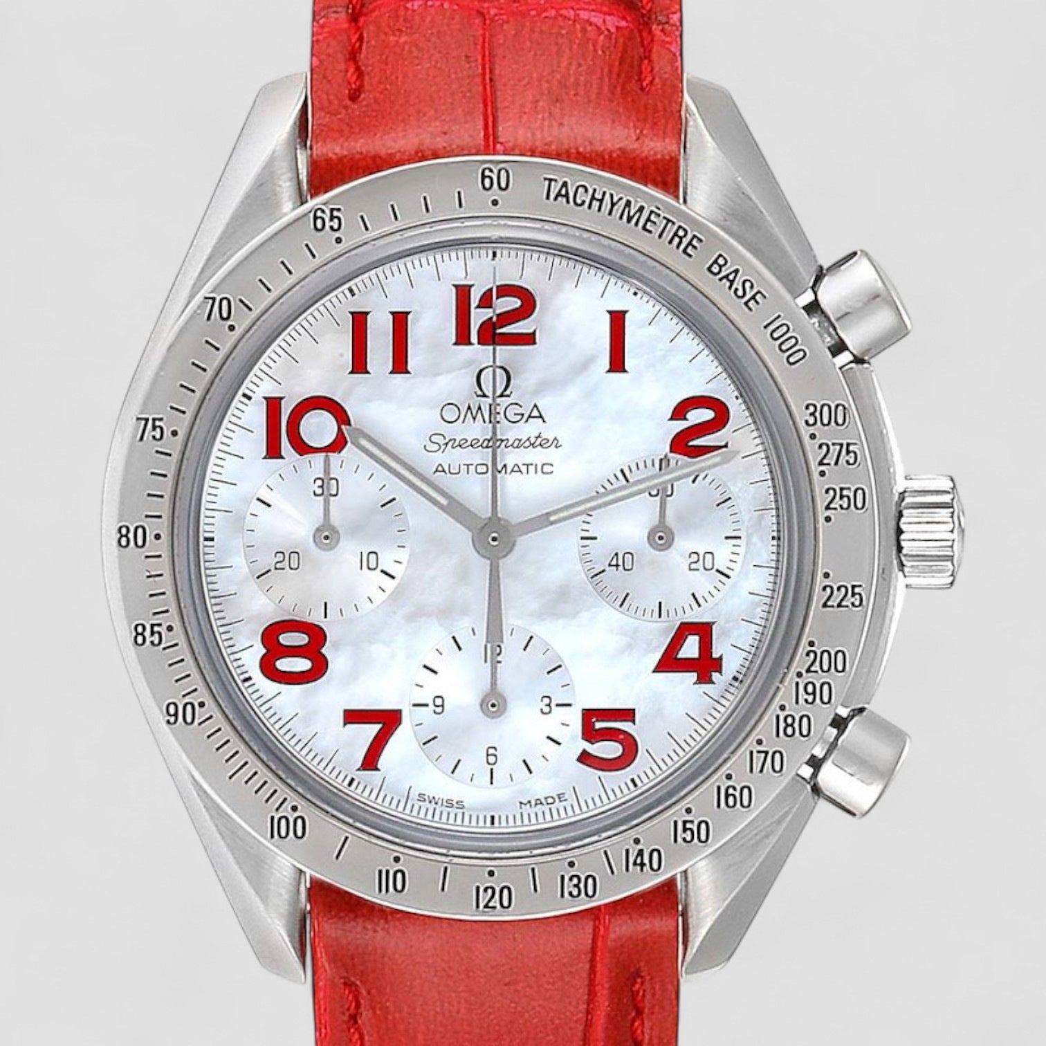 Speedmaster Mother of Pearl Red Strap Ladies Watch