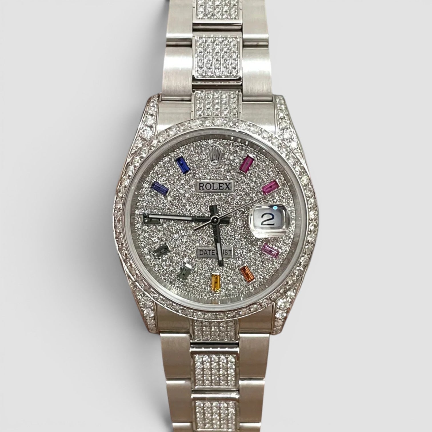 Datejust 36 Iced Out Dial & Bezel | Rainbow Index - Bracelet Pavé