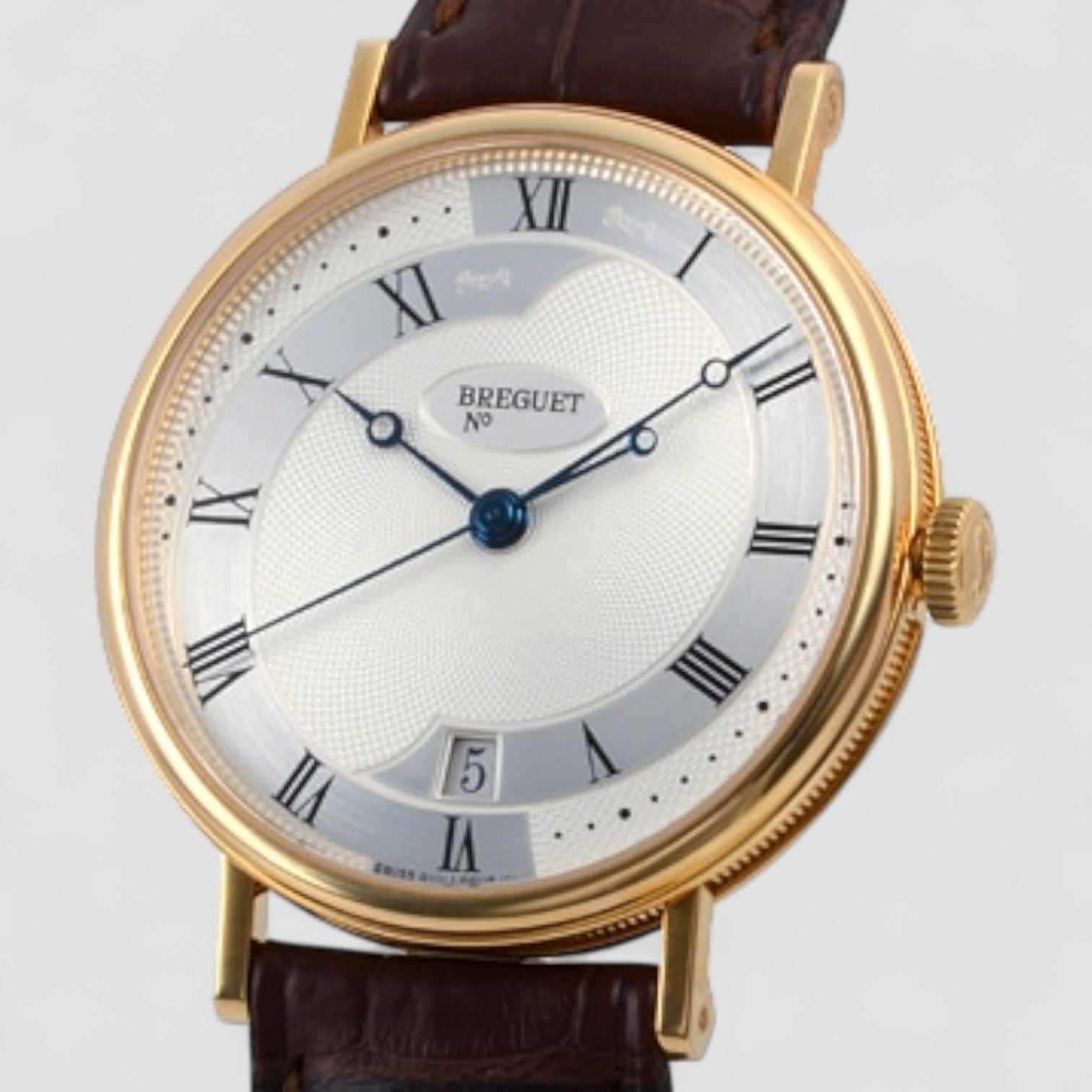 Classique 18kt Yellow Gold Automatic Silver Dial Men's Leather Watch