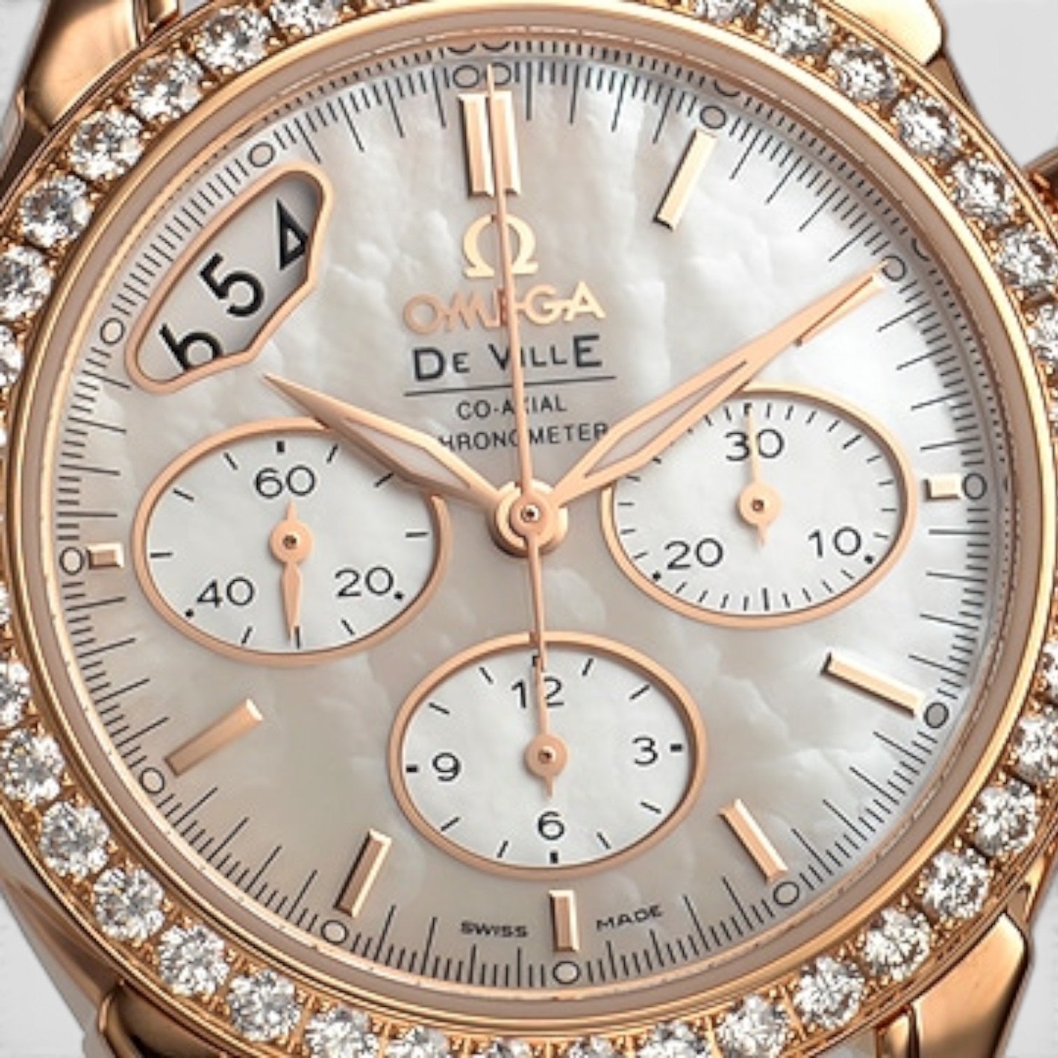 De Ville Co-Axial Chronograph 35mm Rose Gold Diamond Mother-of-Pearl Dial