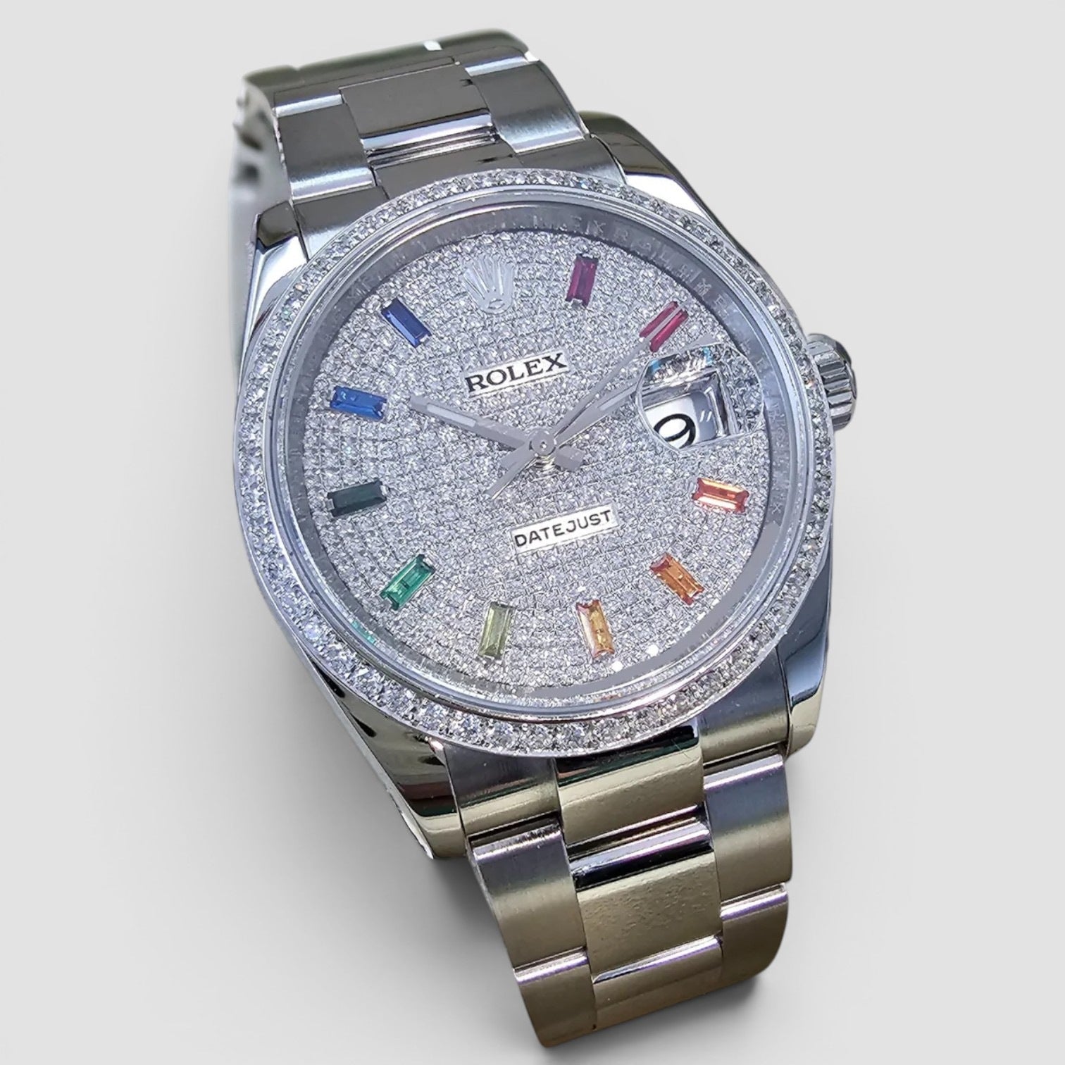 Datejust 36 Custom Iced Out Dial & Bezel | Rainbow Index