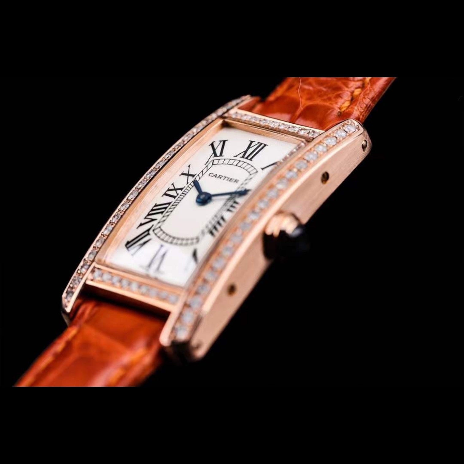 Tank Américaine Small 18K Rose Gold Custom Diamonds 2503 Quartz