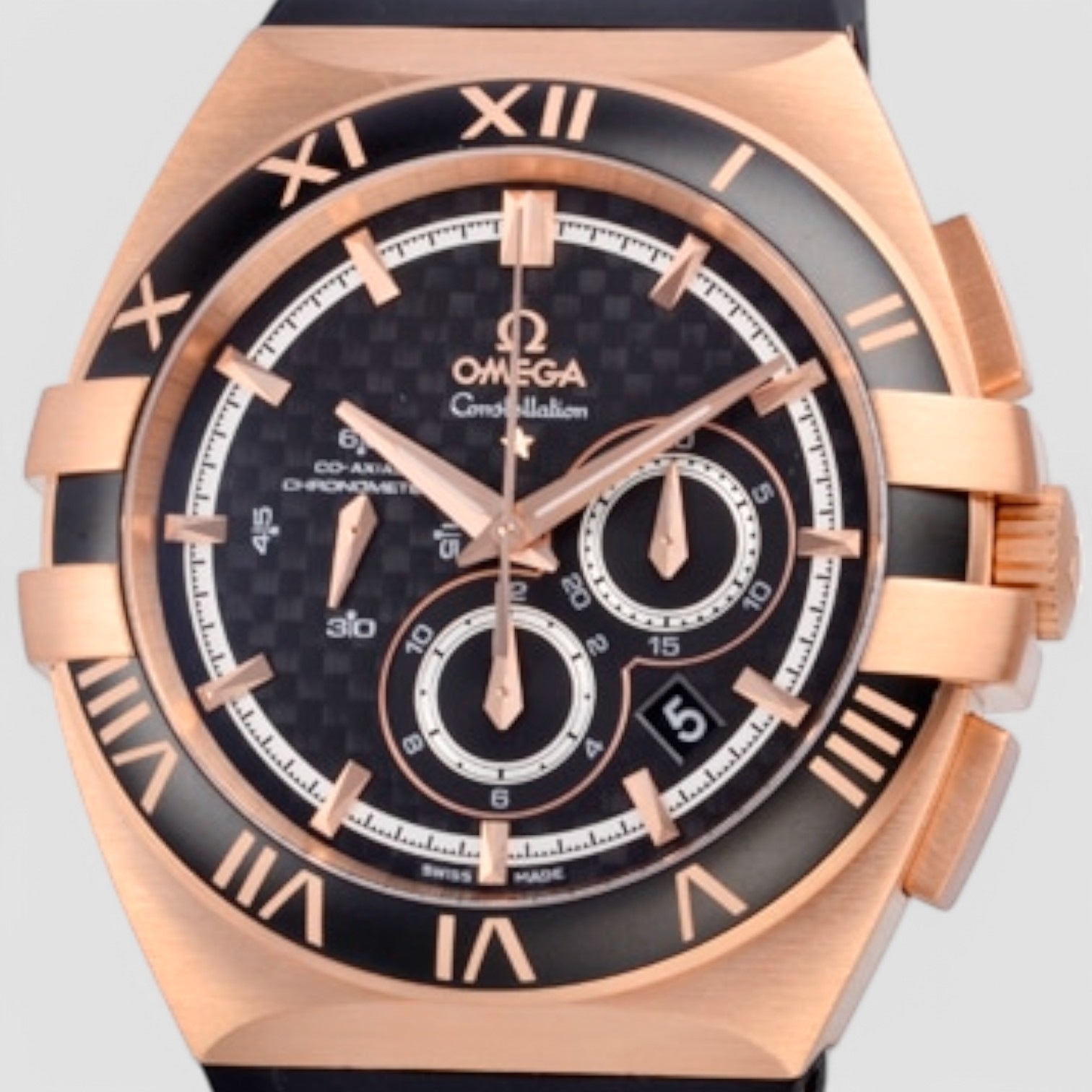 Constellation Black Dial 18kt Rose Gold Black Rubber Automatic Men's Watch