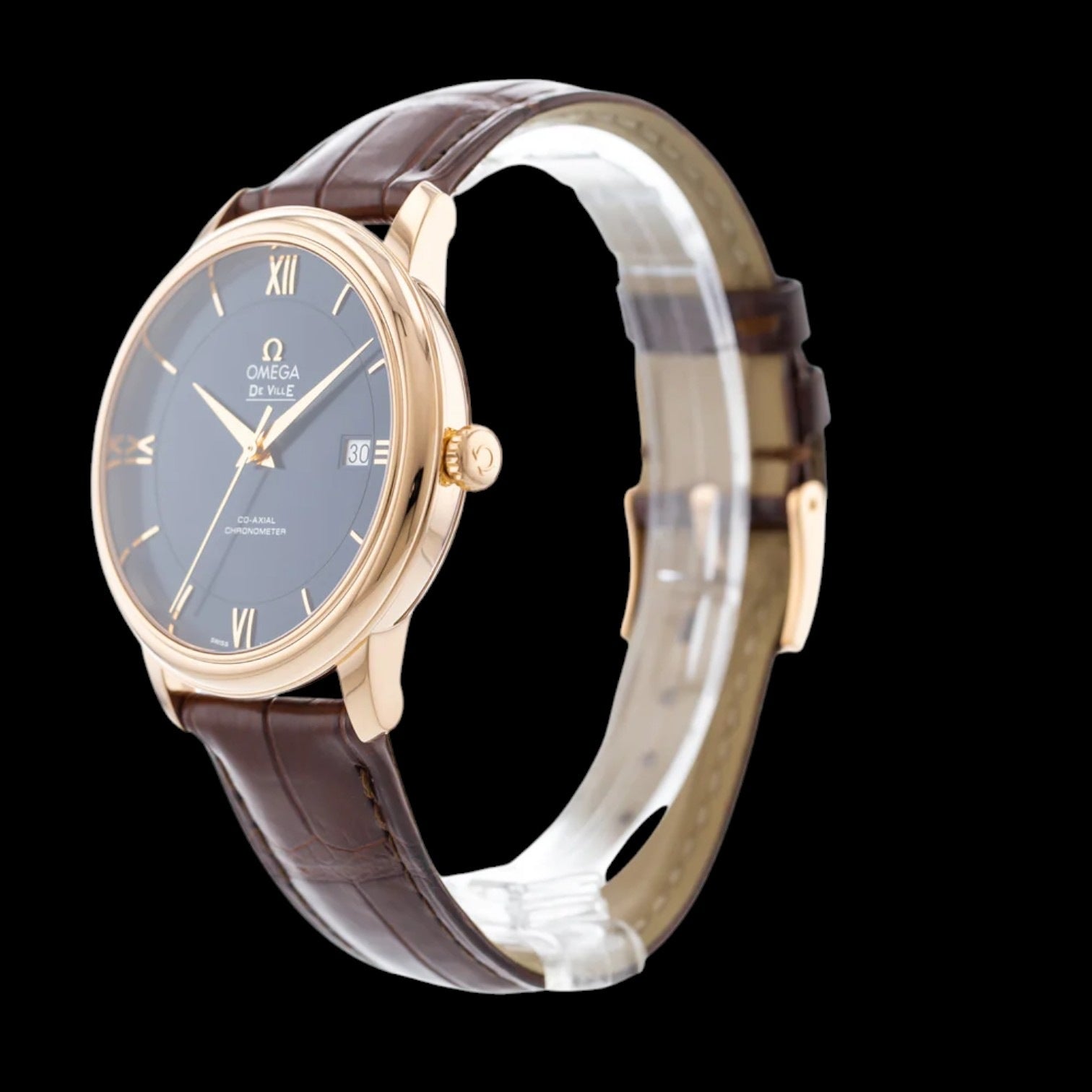 De Ville Prestige Co-axial Red Gold on Leather Strap