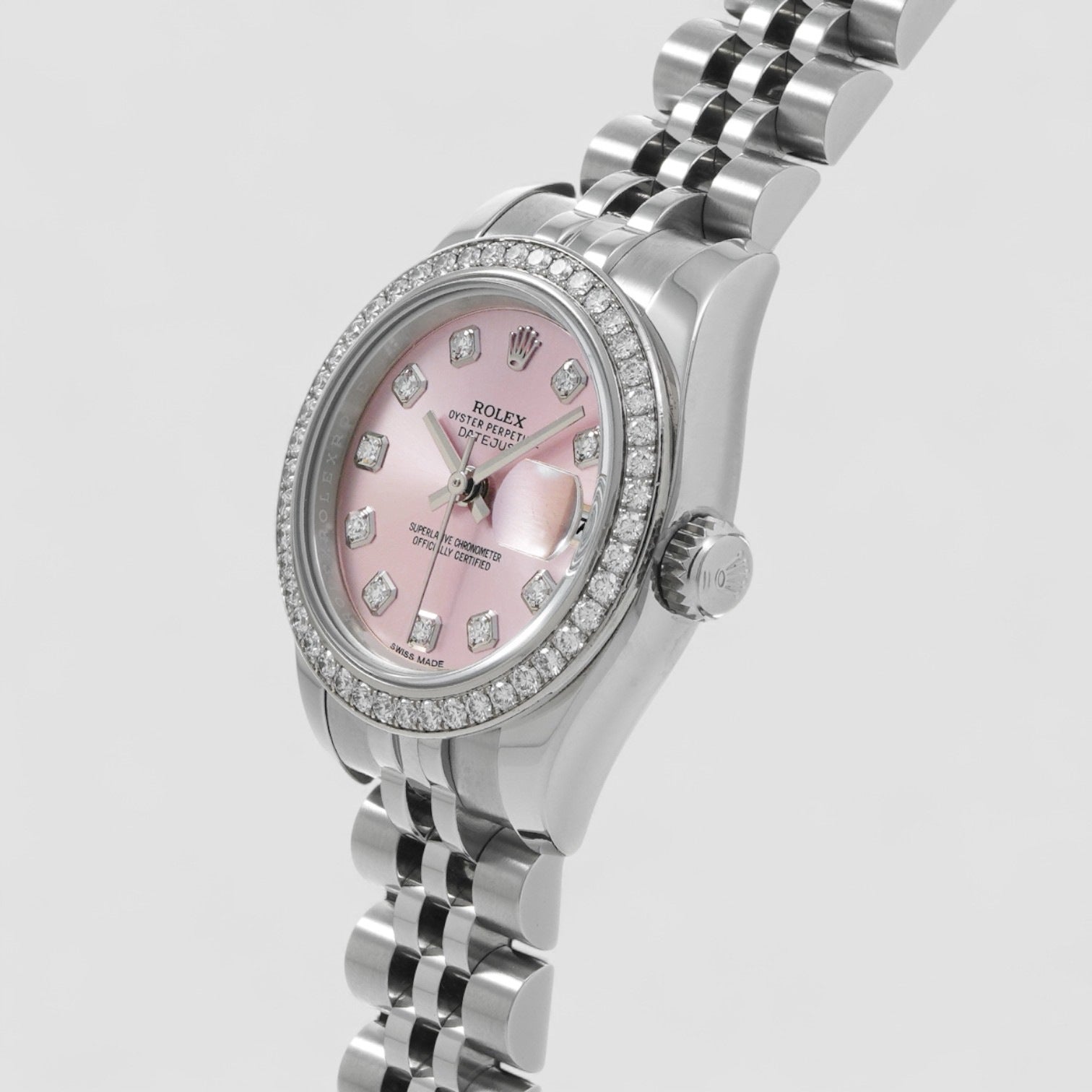 Datejust Steel Pink Gold Crystal Diamond Ladies Watch
