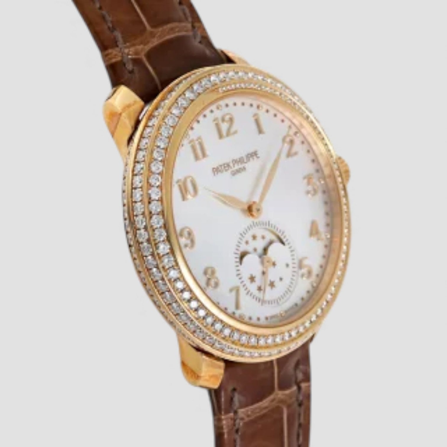Calatrava Moon Phase 18K Rose Gold Diamond Bezel