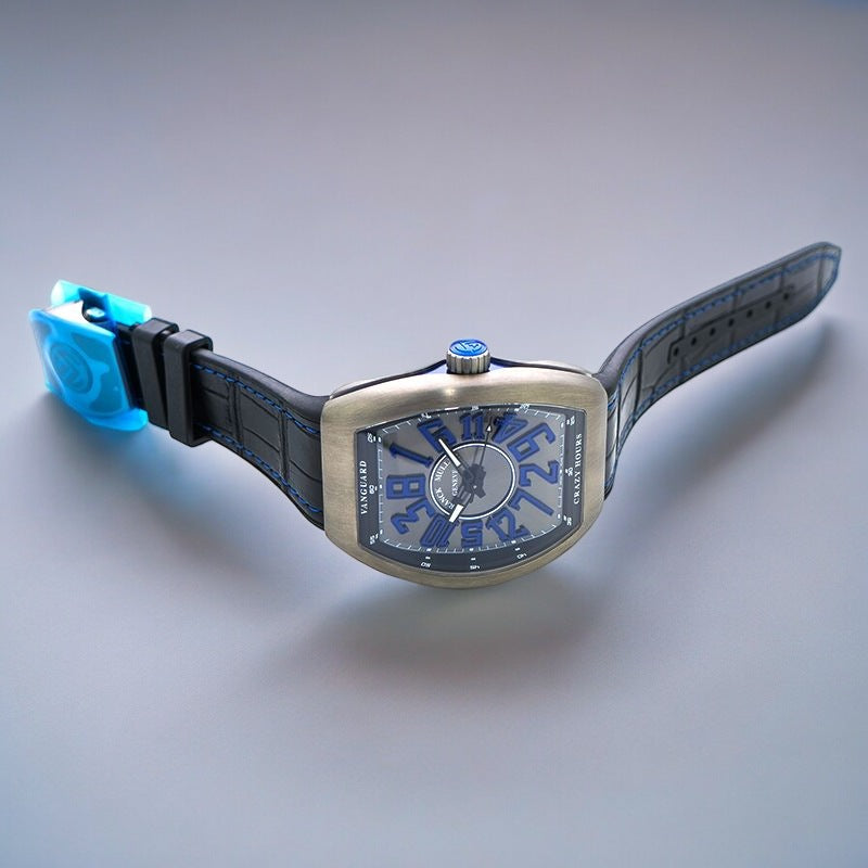 Vanguard Crazy Hours Blue Titanium Case Leather Strap Unisex Watch