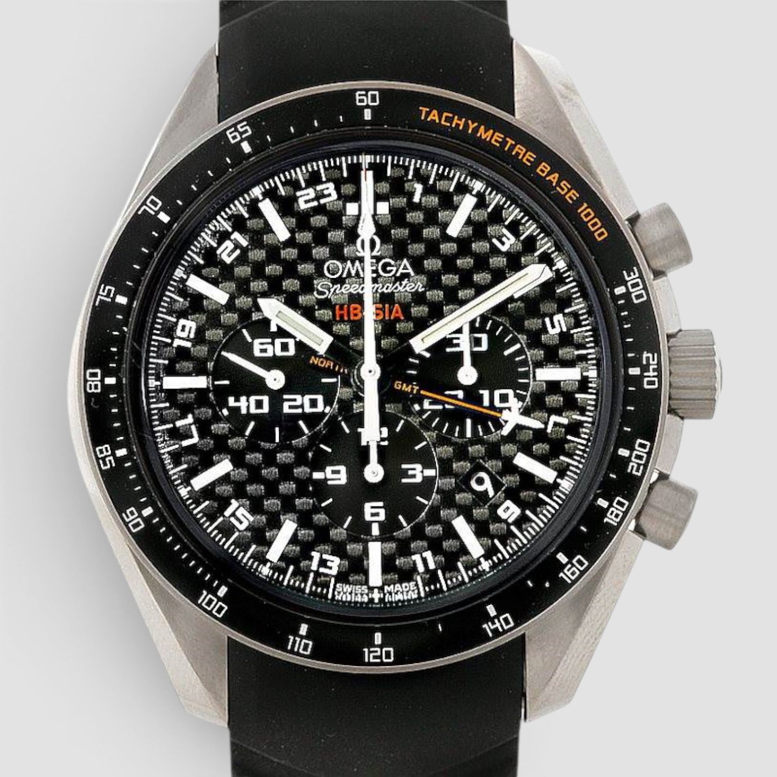 Speedmaster HB-SIA Co-Axial GMT 44.25mm Titanium Black Carbon Dial