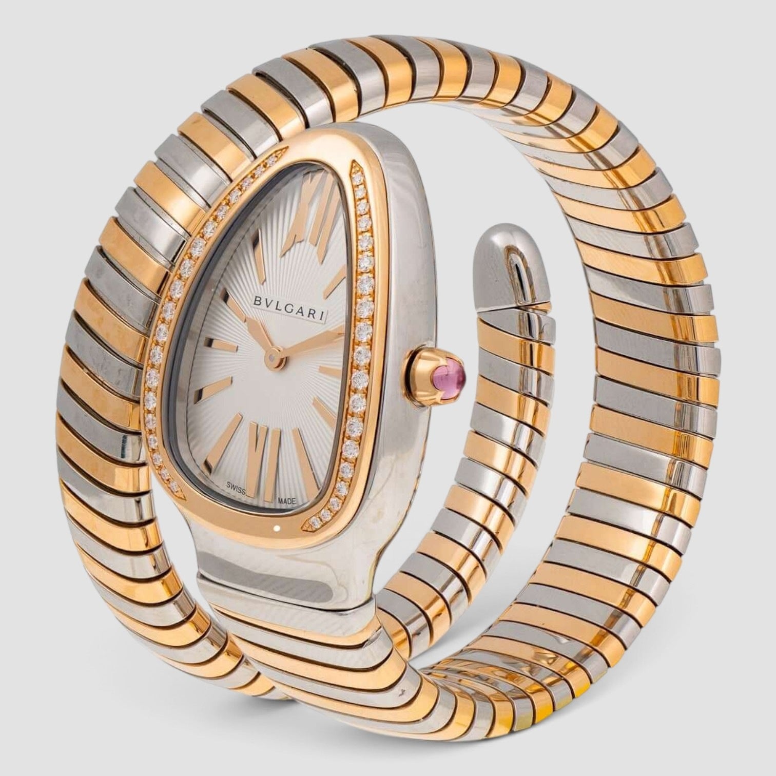 Serpenti Tubogas 35mm Pink Gold & Steel Diamond Bezel