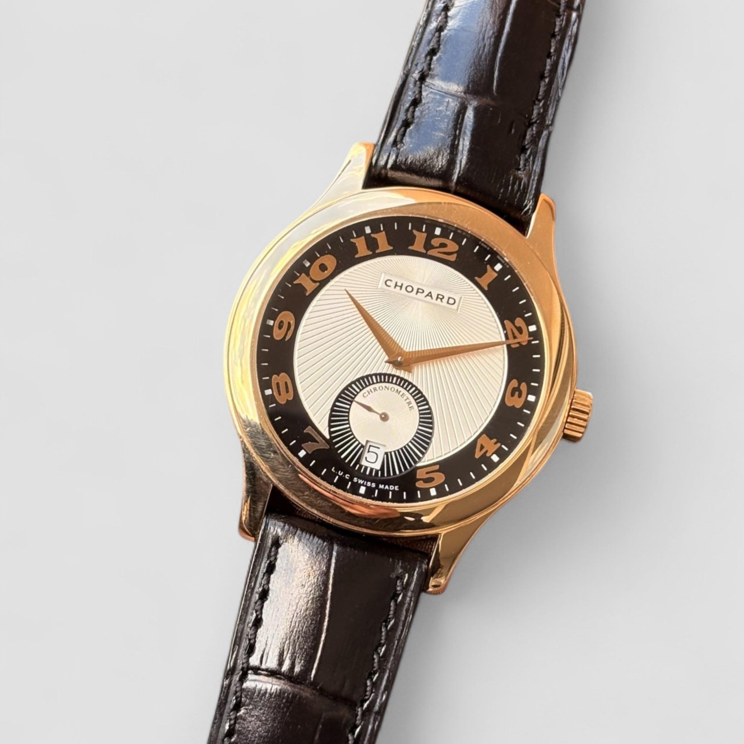 L.U.C. Classic Mark III Black and Silver Guilloche Dial Automatic Rose Gold Men's Watch