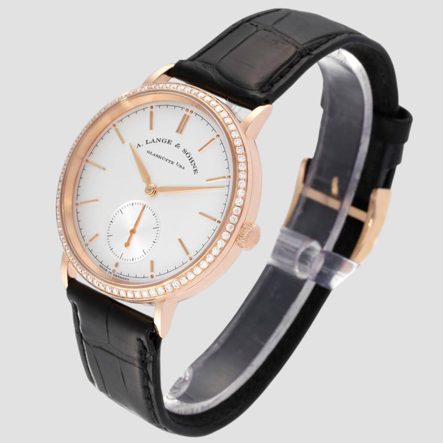 Saxonia Rose Gold Diamond Bezel Mens Watch