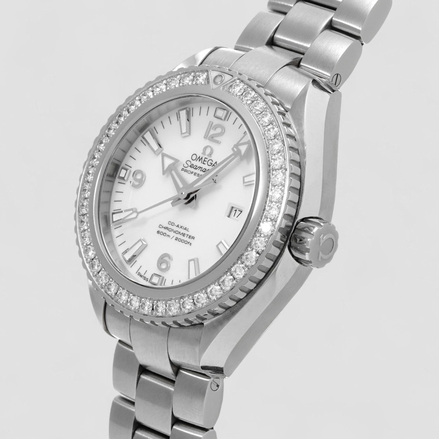Seamaster Planet Ocean Automatic Diamond White Dial Stainless Steel Ladies 37.5mm Watch 23
