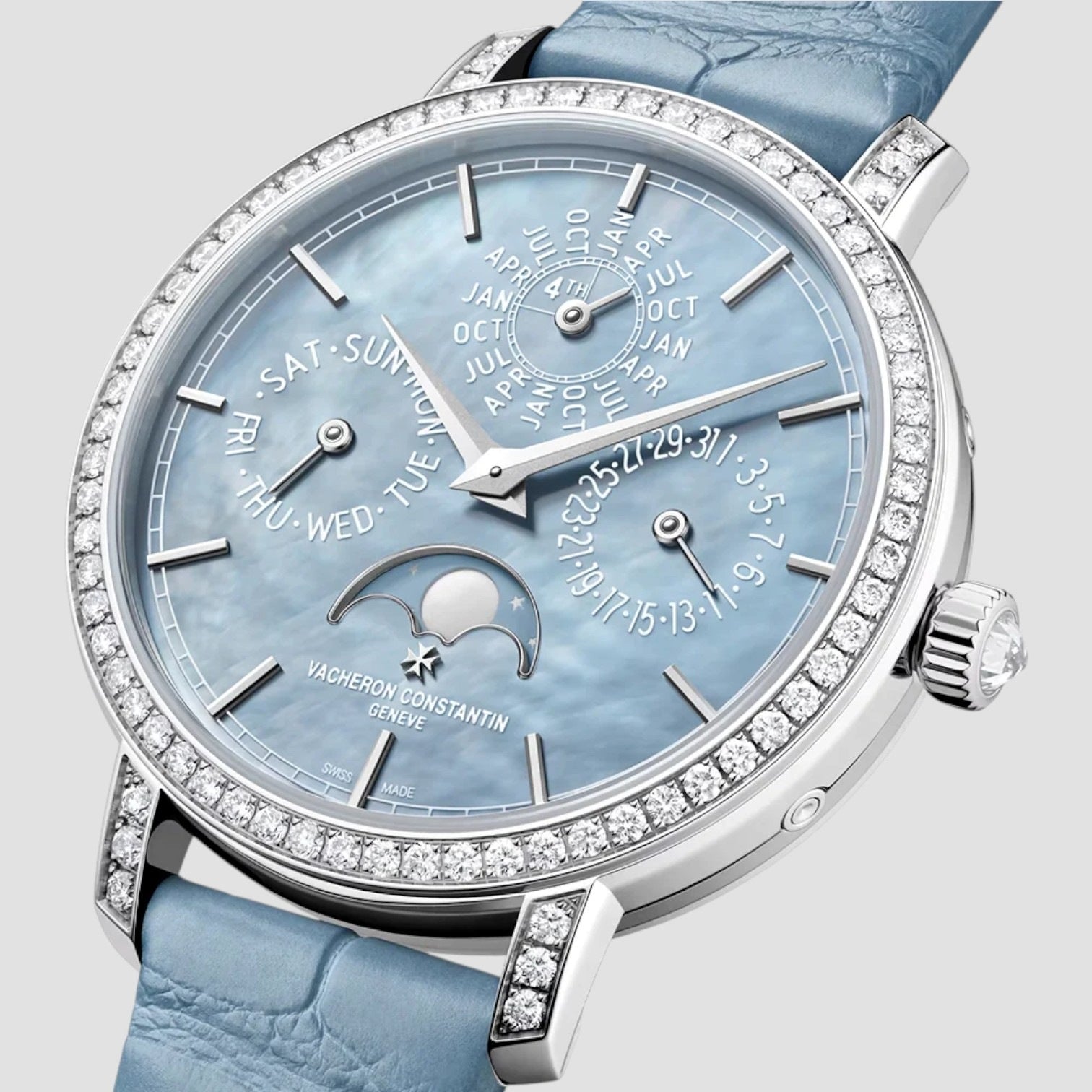Traditionnelle Perpetual Calendar Ultra-Thin Light Blue Ladies Strap Watch