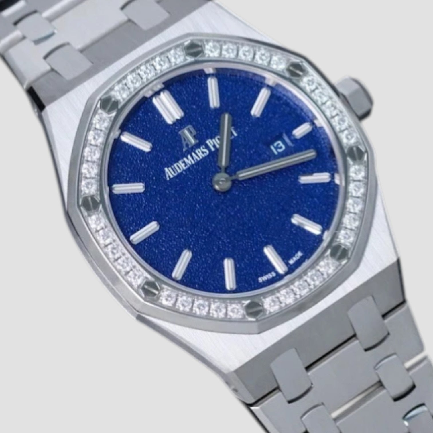 Royal Oak Quartz Steel Frosted Dial Diamond Bezel 33mm