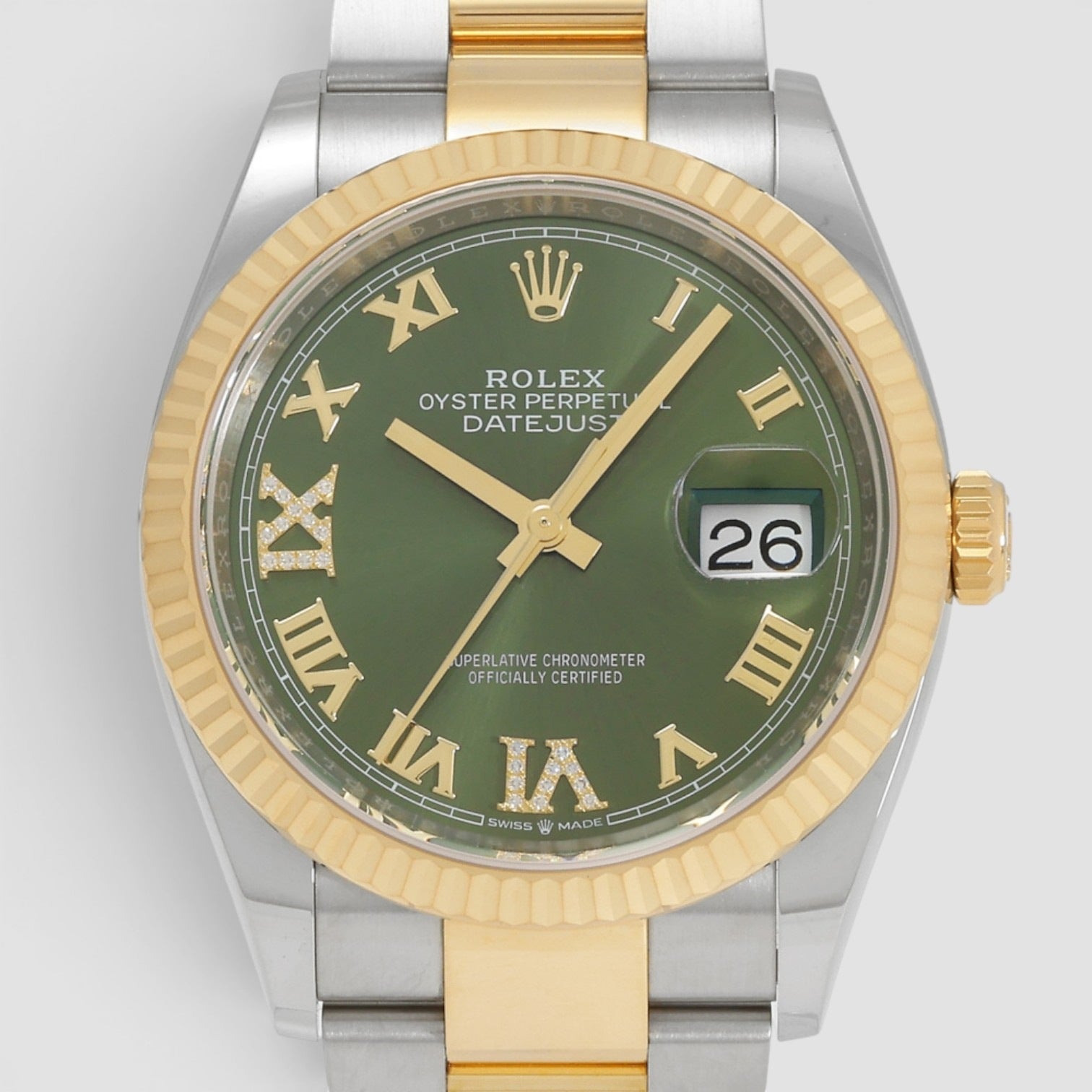 Datejust 36mm Steel & Yellow Gold Olive Green Diamond Dial