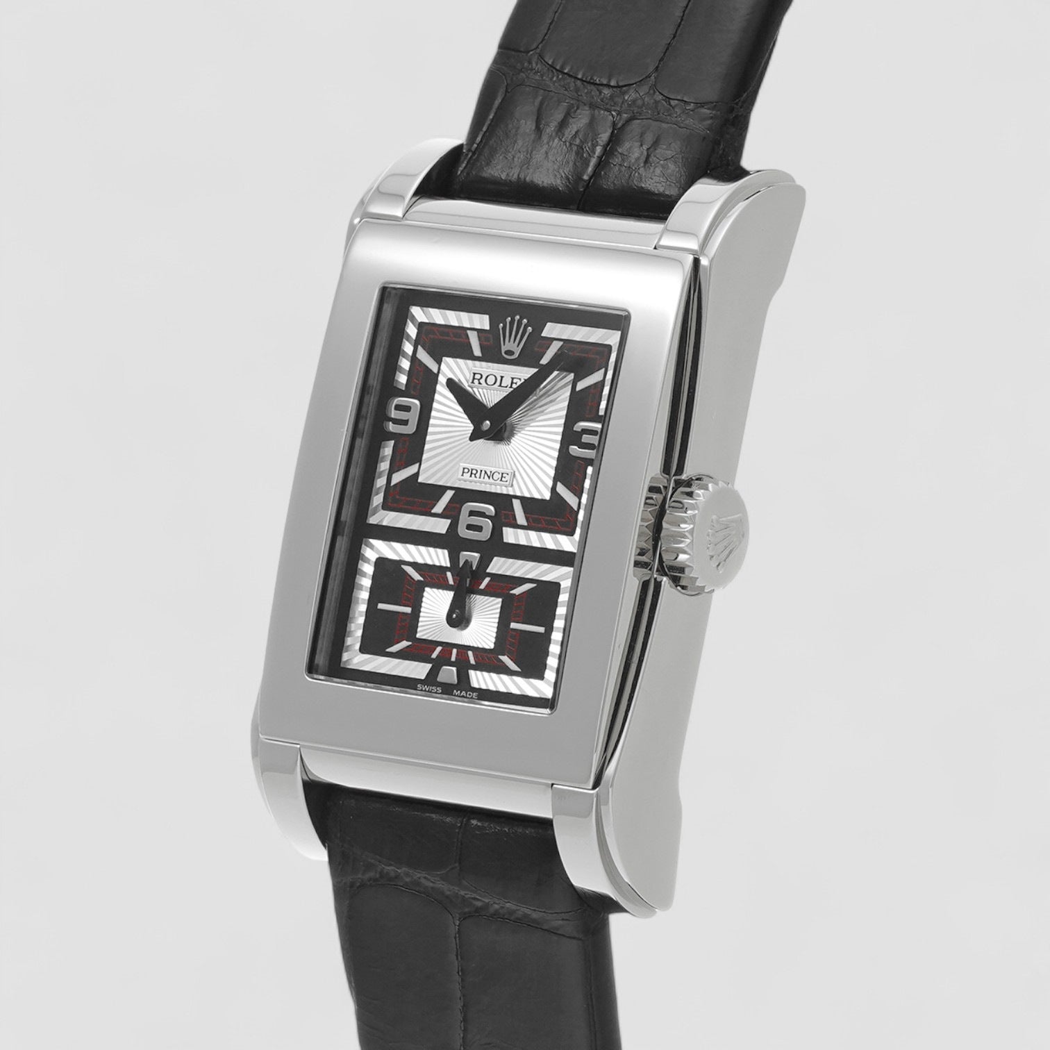 Cellini Prince Dual Time Black and Silver Dial 18K Gold Men's Watch