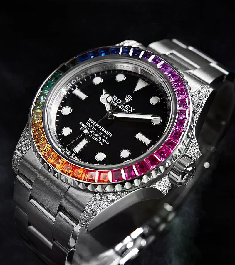 Submariner – 41mm – Black Dial – Custom Diamond-Set – Rainbow bezel - Iced Out