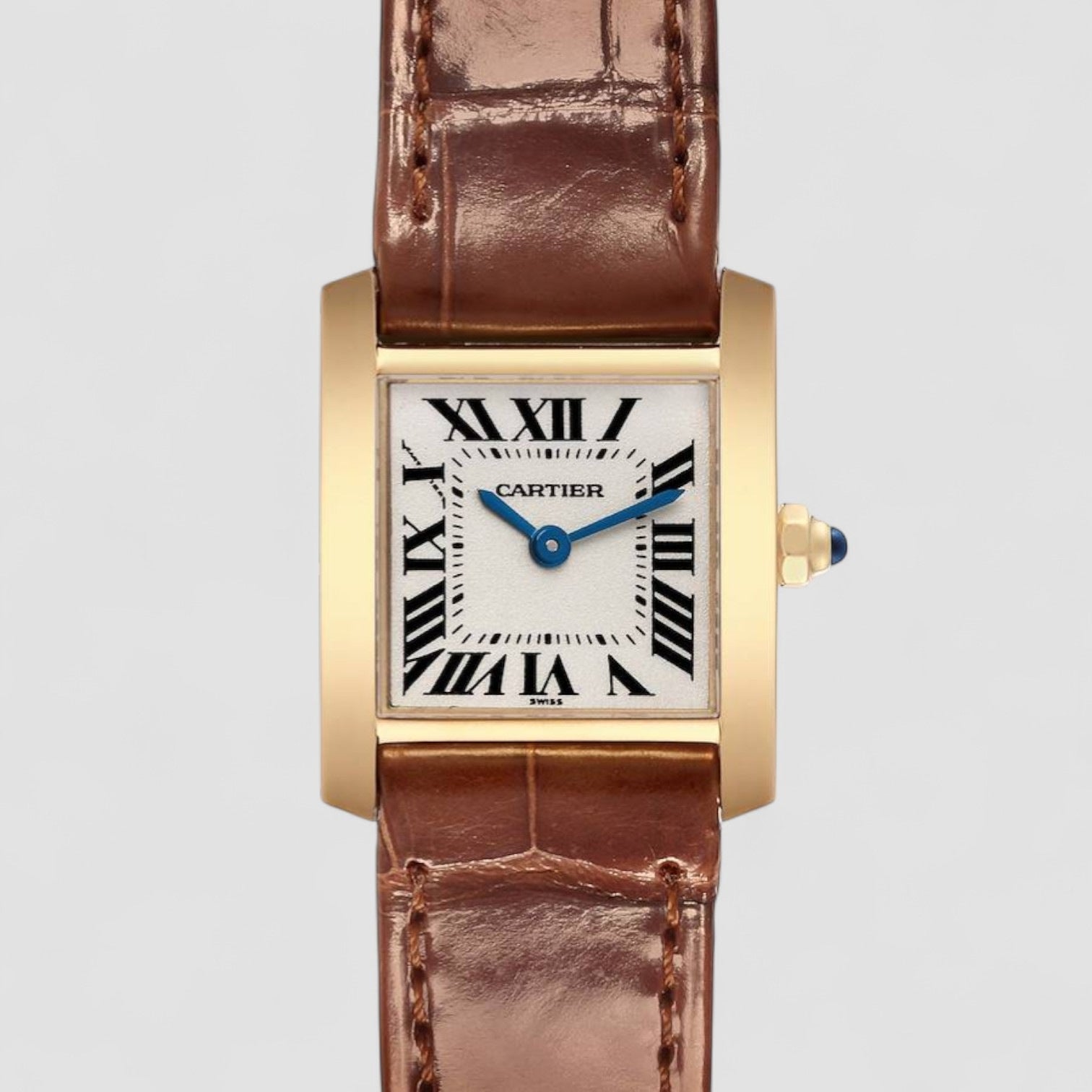 Tank Francaise Yellow Gold Brown Strap Ladies Watch