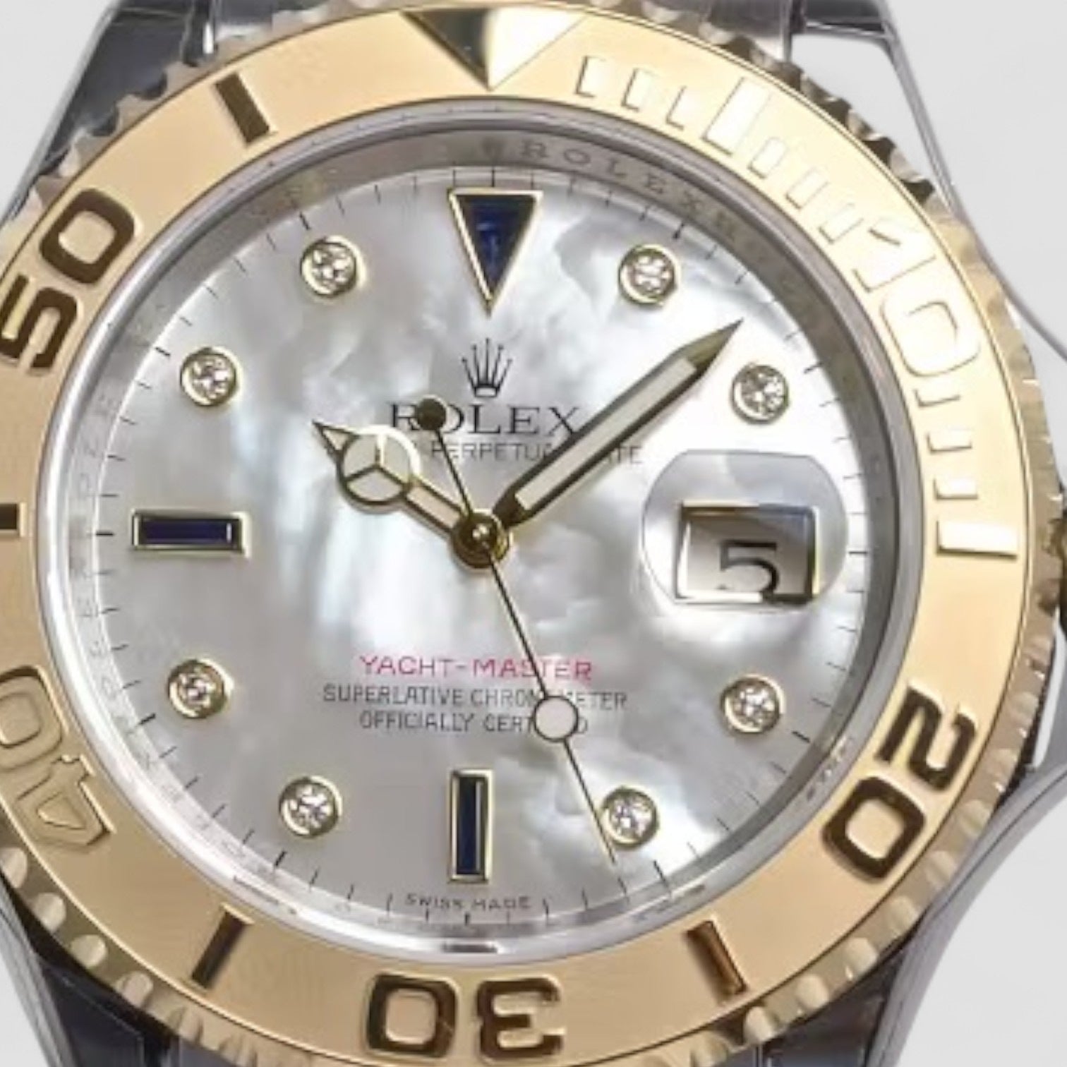 Yachtmaster Steel Yellow Gold Diamond Sapphire Serti Mens Watch