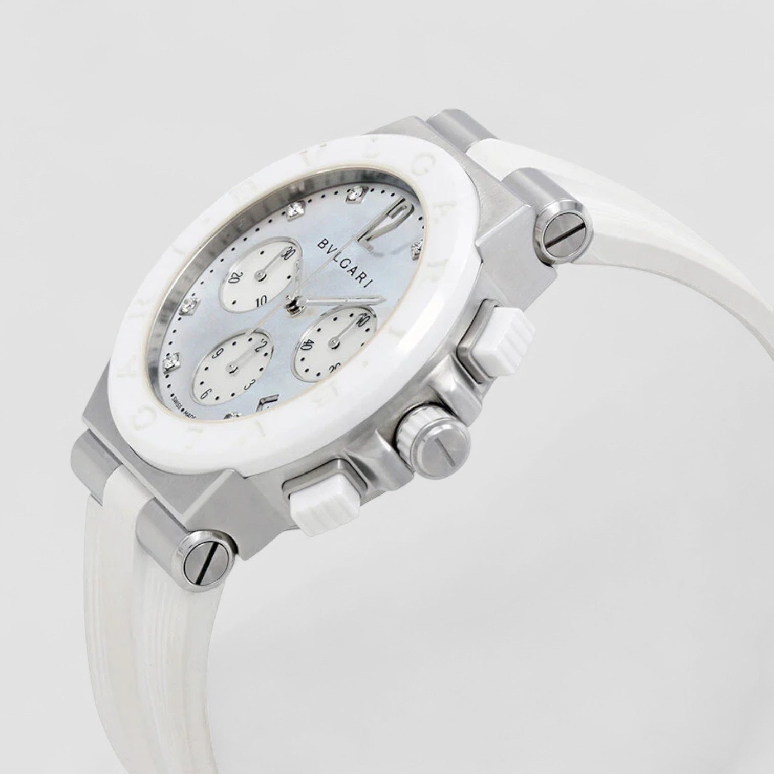 Diagono Chronograph White Mother of Pearl Diamond Dial Ladies Watch