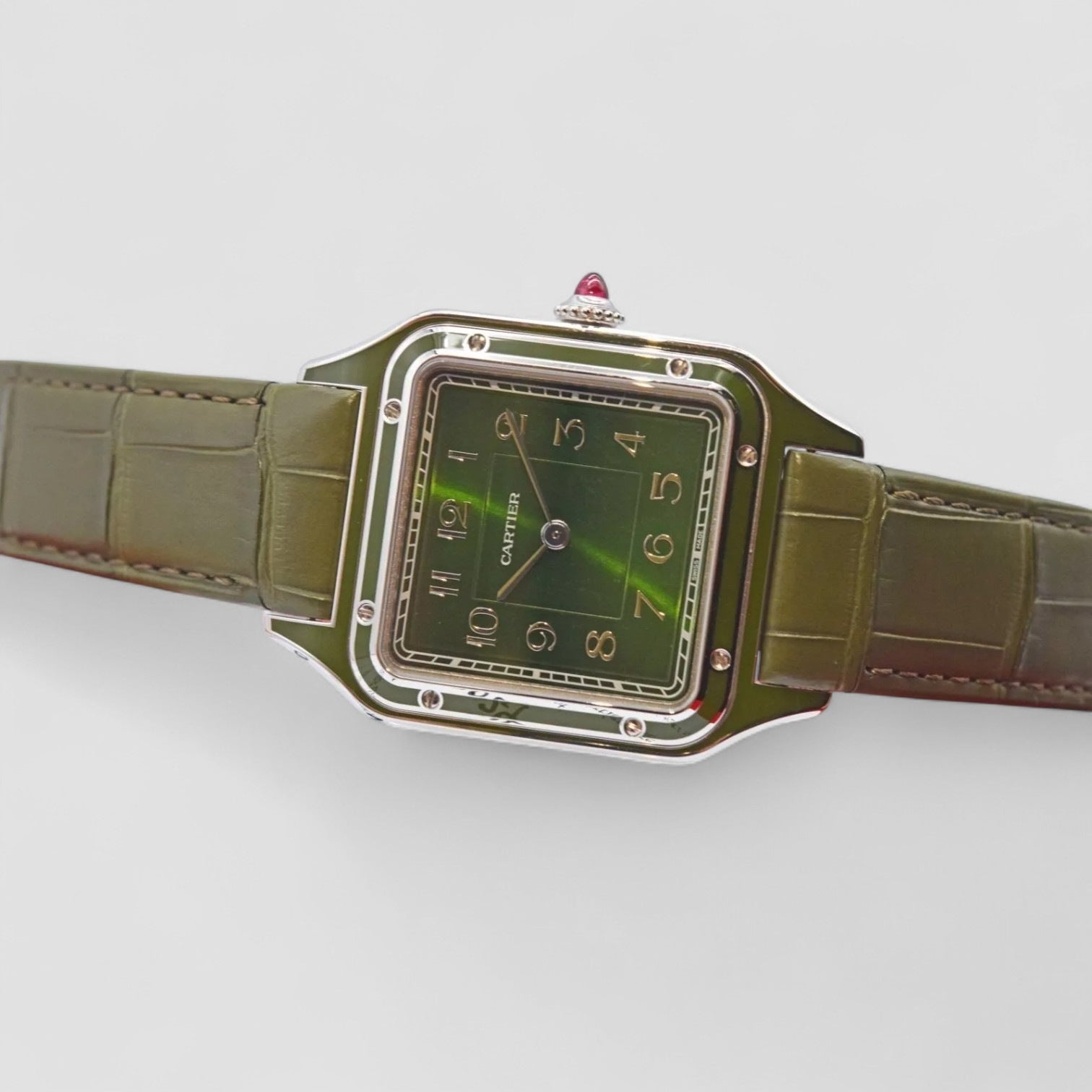 Santos Dumont Platinum Green Dial Mechanical Men's Watch
