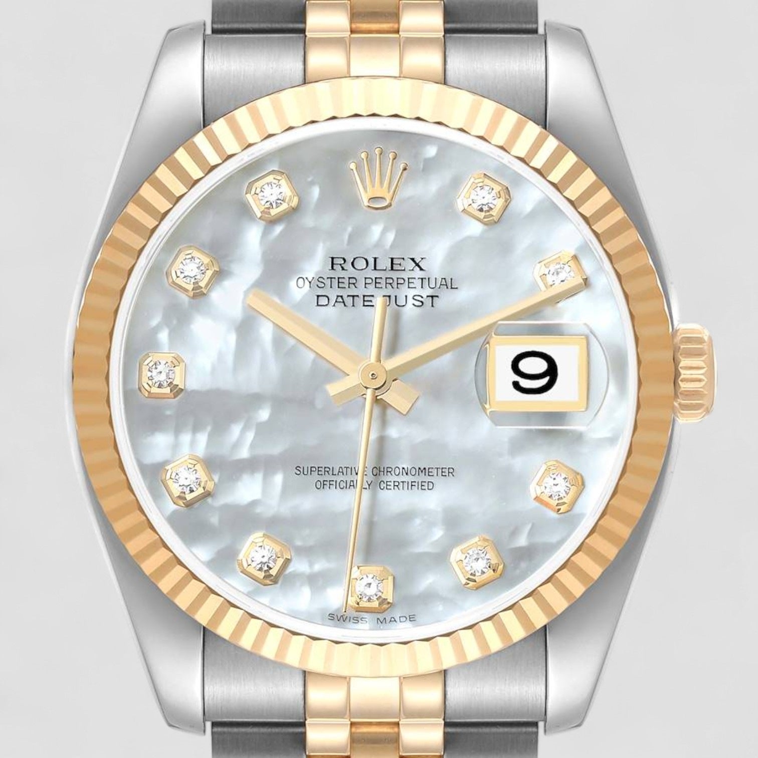 Datejust Steel Yellow Gold MOP Diamond Dial Mens Watch