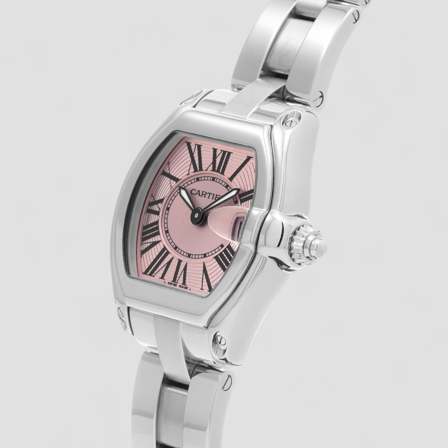 Cartier Roadster Ladies Pink Dial SS / SS W62017V3