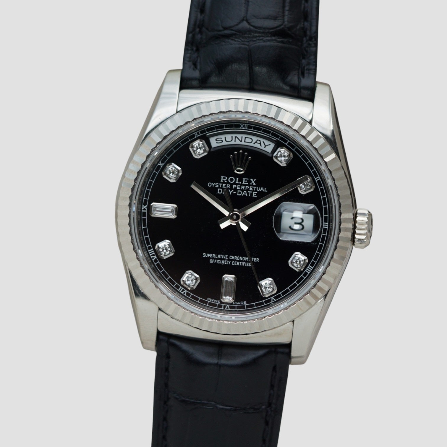 Day Date Black Diamond Dial 18k White Gold