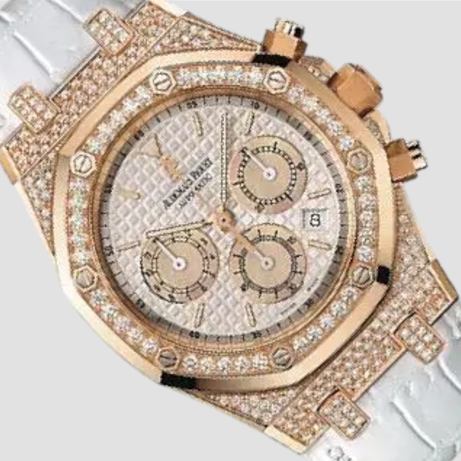 Royal Oak White Dial 18k Rose Gold Automatic Ladies Watch