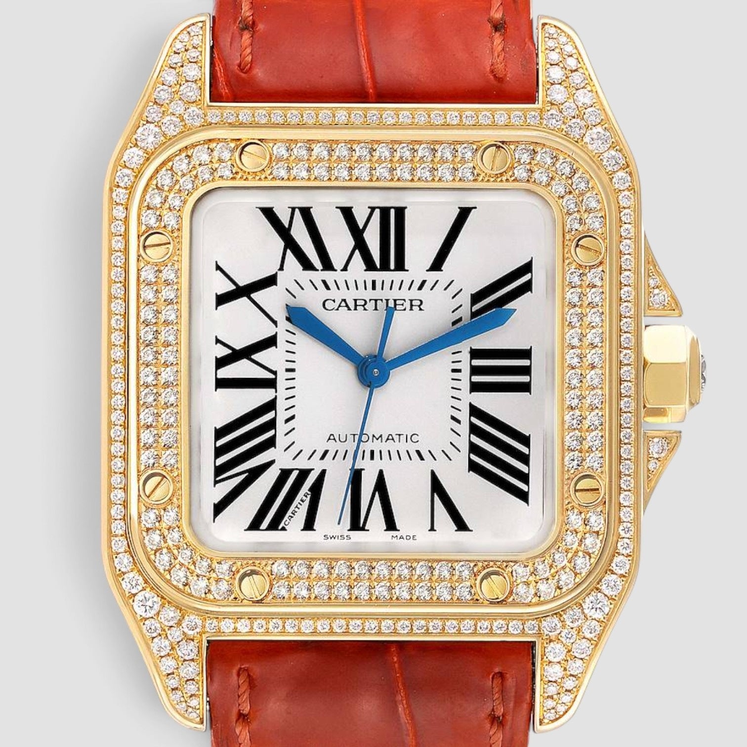 Santos 100 Midsize 18K Yellow Gold Diamond-Set Bezel
