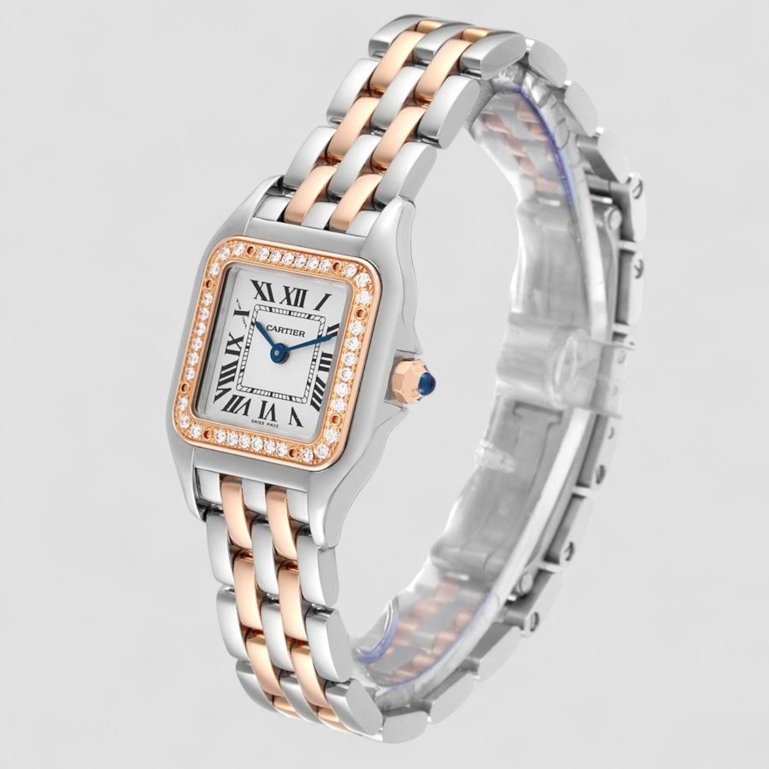 Panthere Small Model Silver Dial Steel and 18kt Rose Gold Ladies Watch
