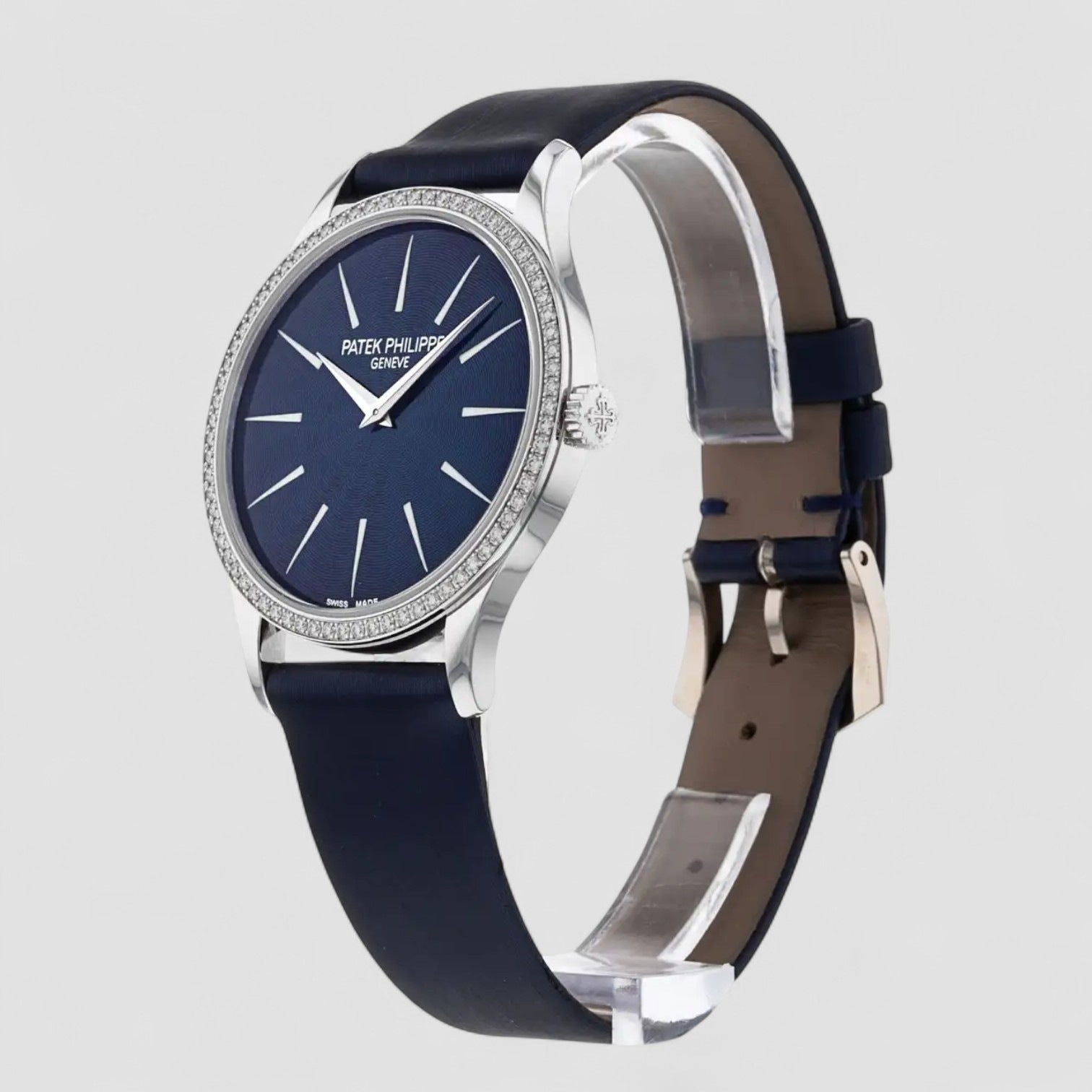 Calatrava 18kt White Gold Night Blue Dial Ladies Hand Wound Watch