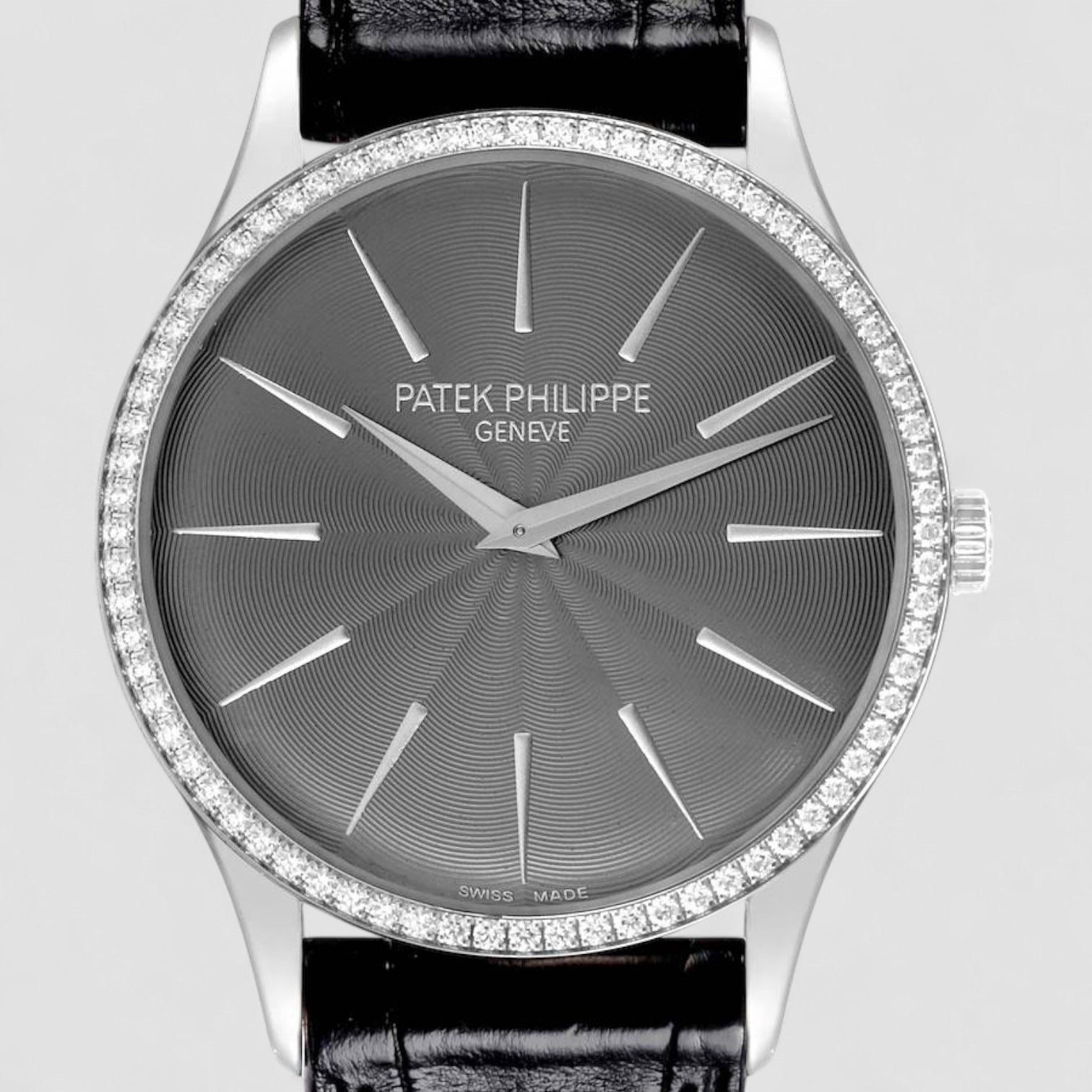 Calatrava White Gold Gray Dial Diamond Ladies Watch