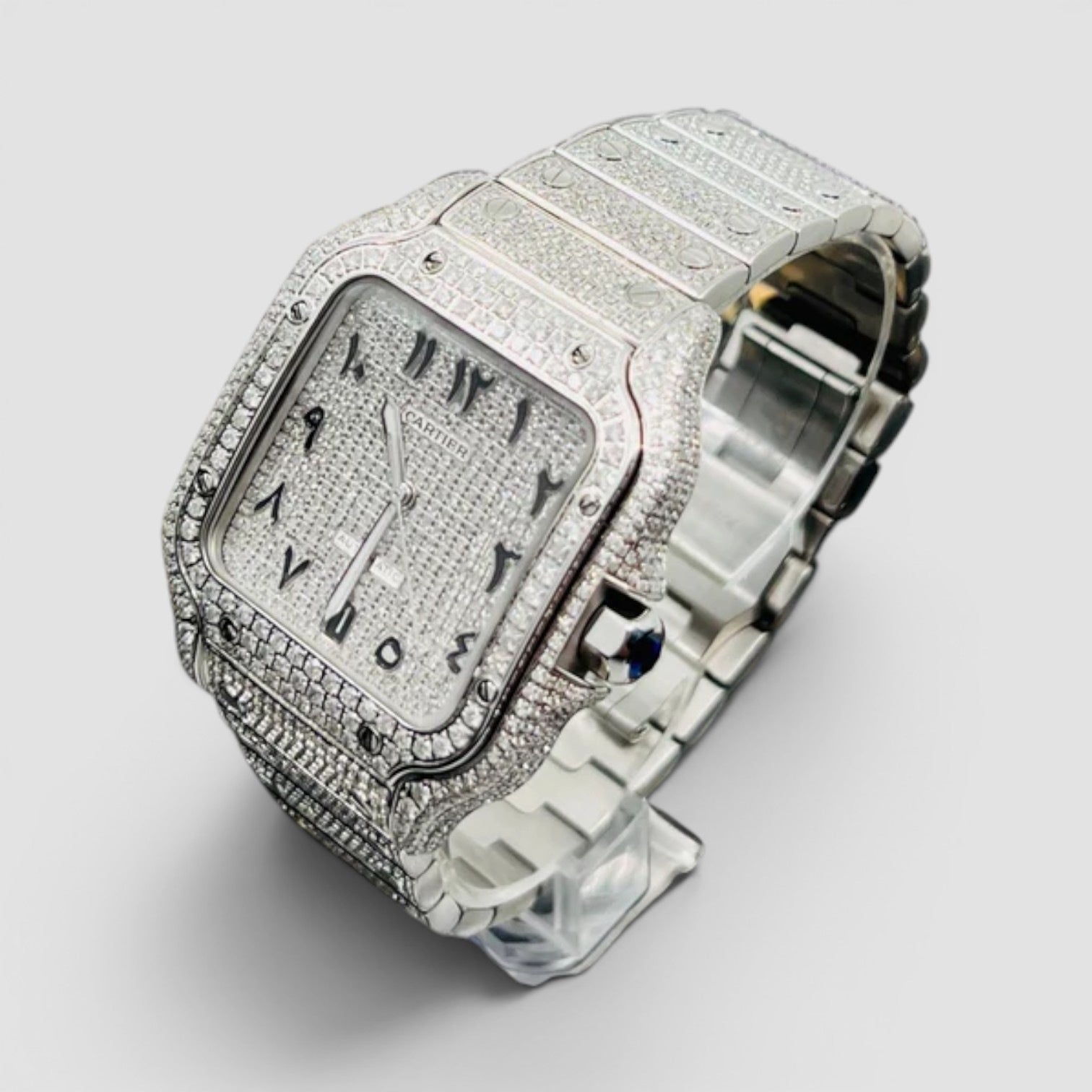 Santos De Cartier Fully Iced Out - Arabic Dial