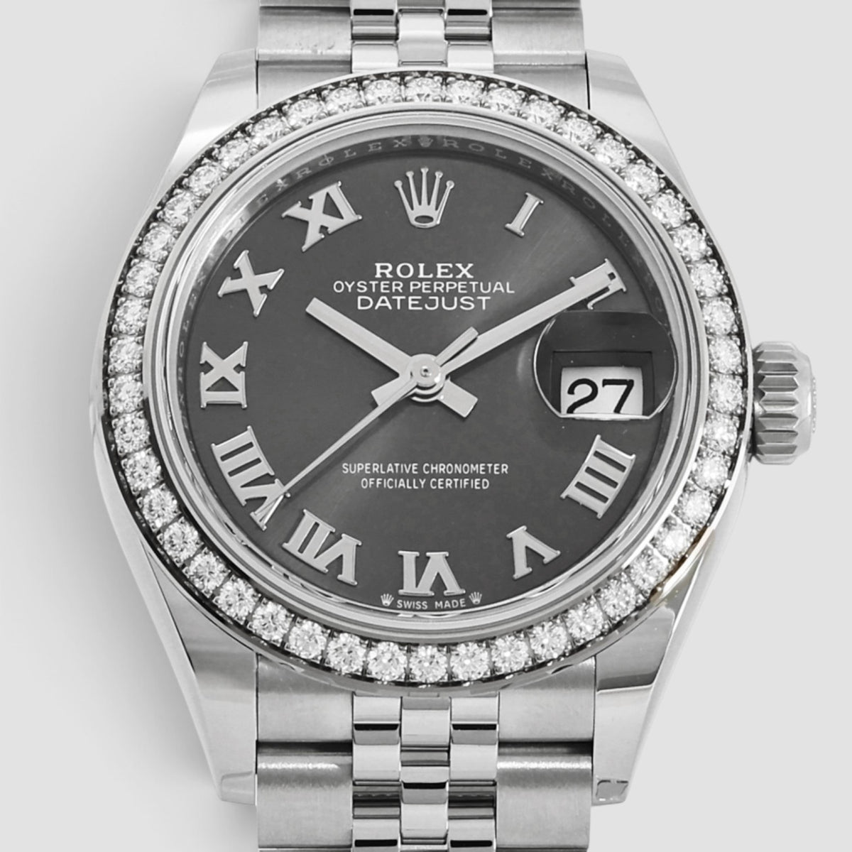 Lady-Datejust 28 Grey Roman Diamond Dial