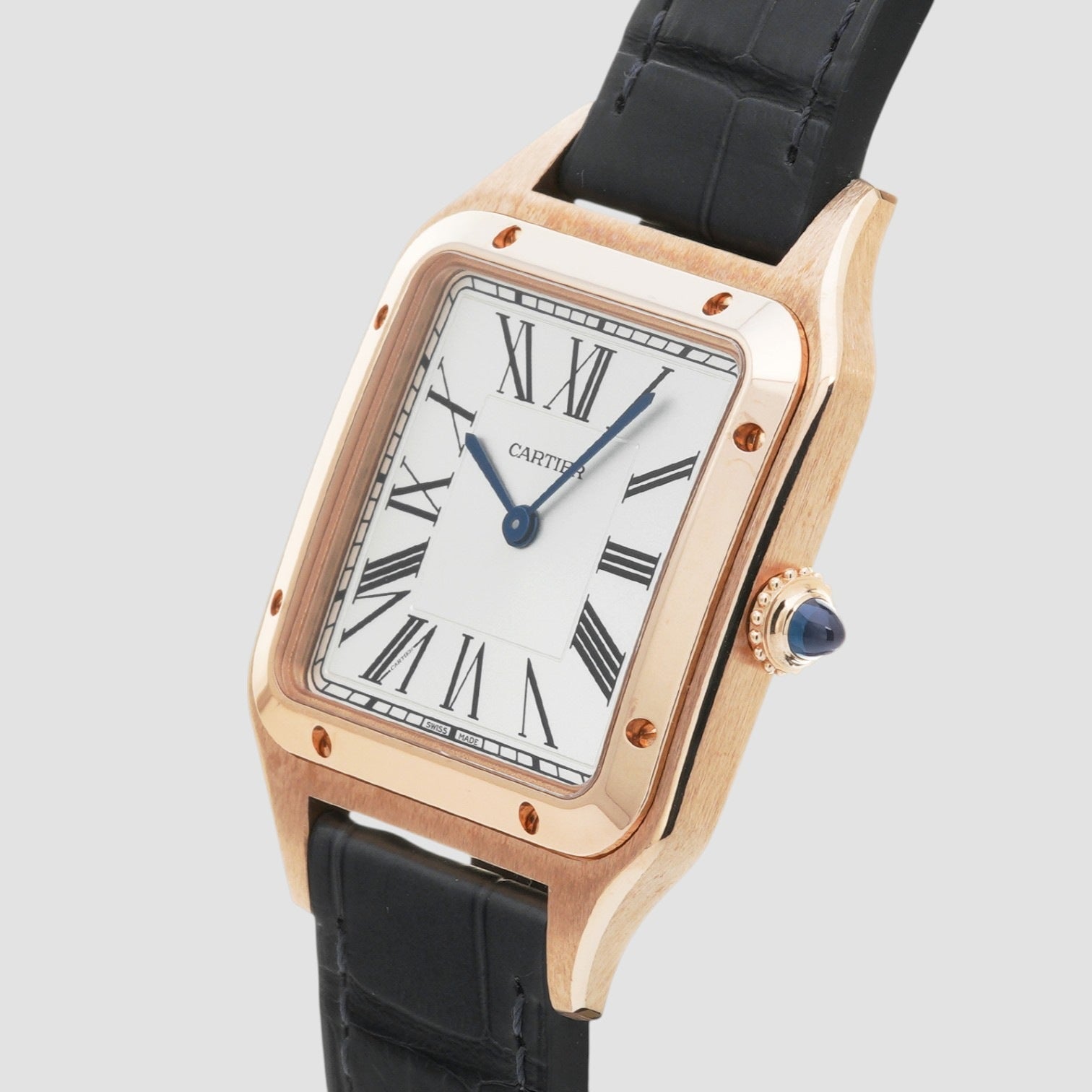 Santos-dumont 18kt Rose Gold Silver Dial Men's Large Watch