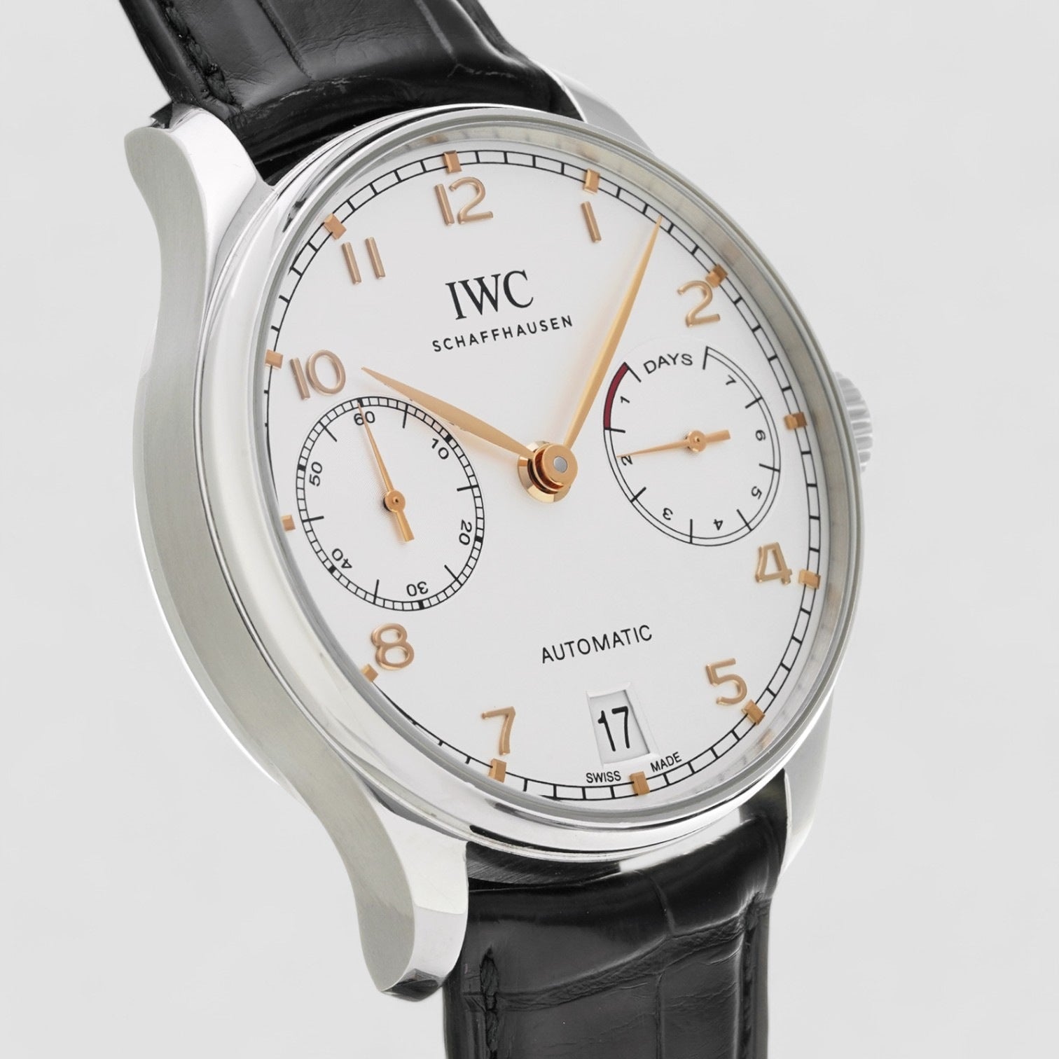 Portuguese 7 Day Automatic SS Silver Dial Rose Numerals