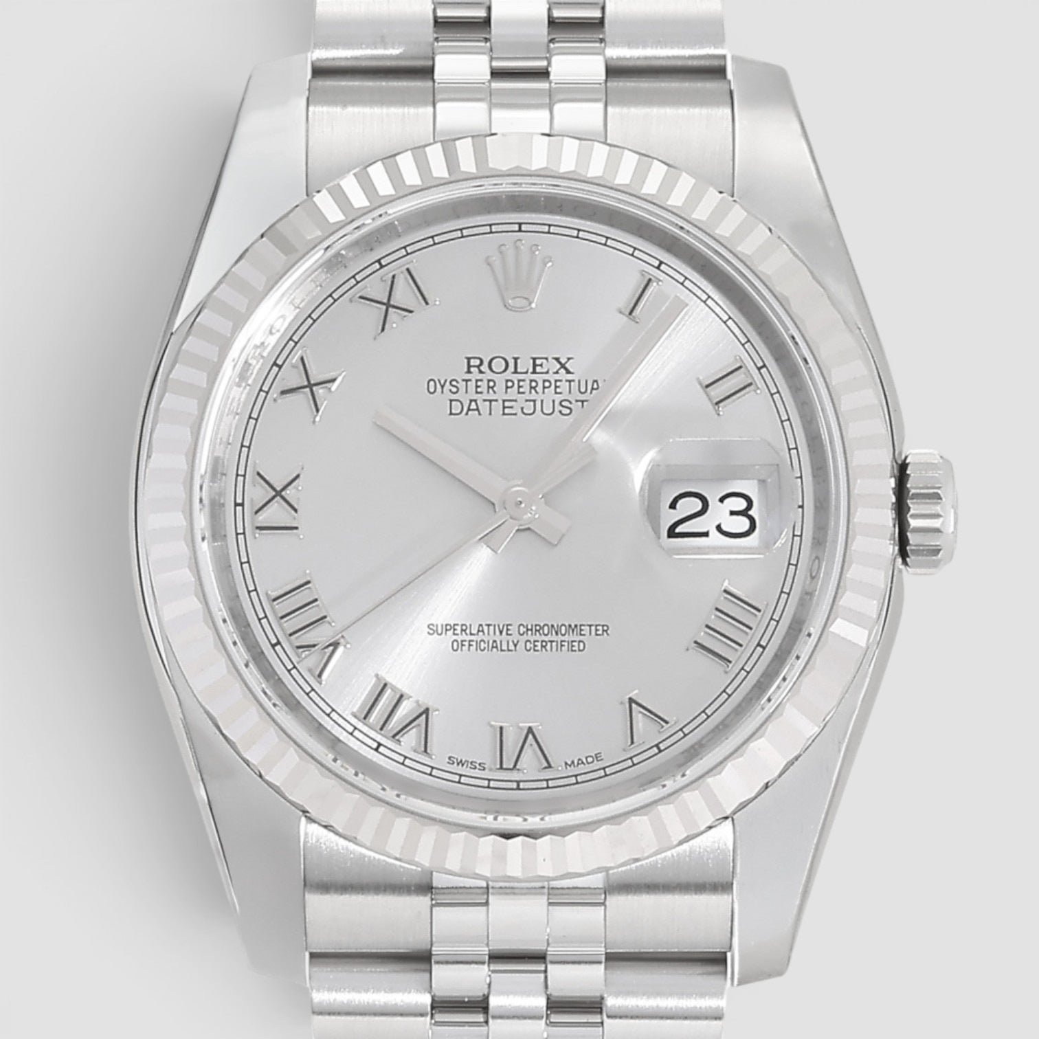Datejust 36mm Stainless Steel & 18K White Gold Silver Roman Dial