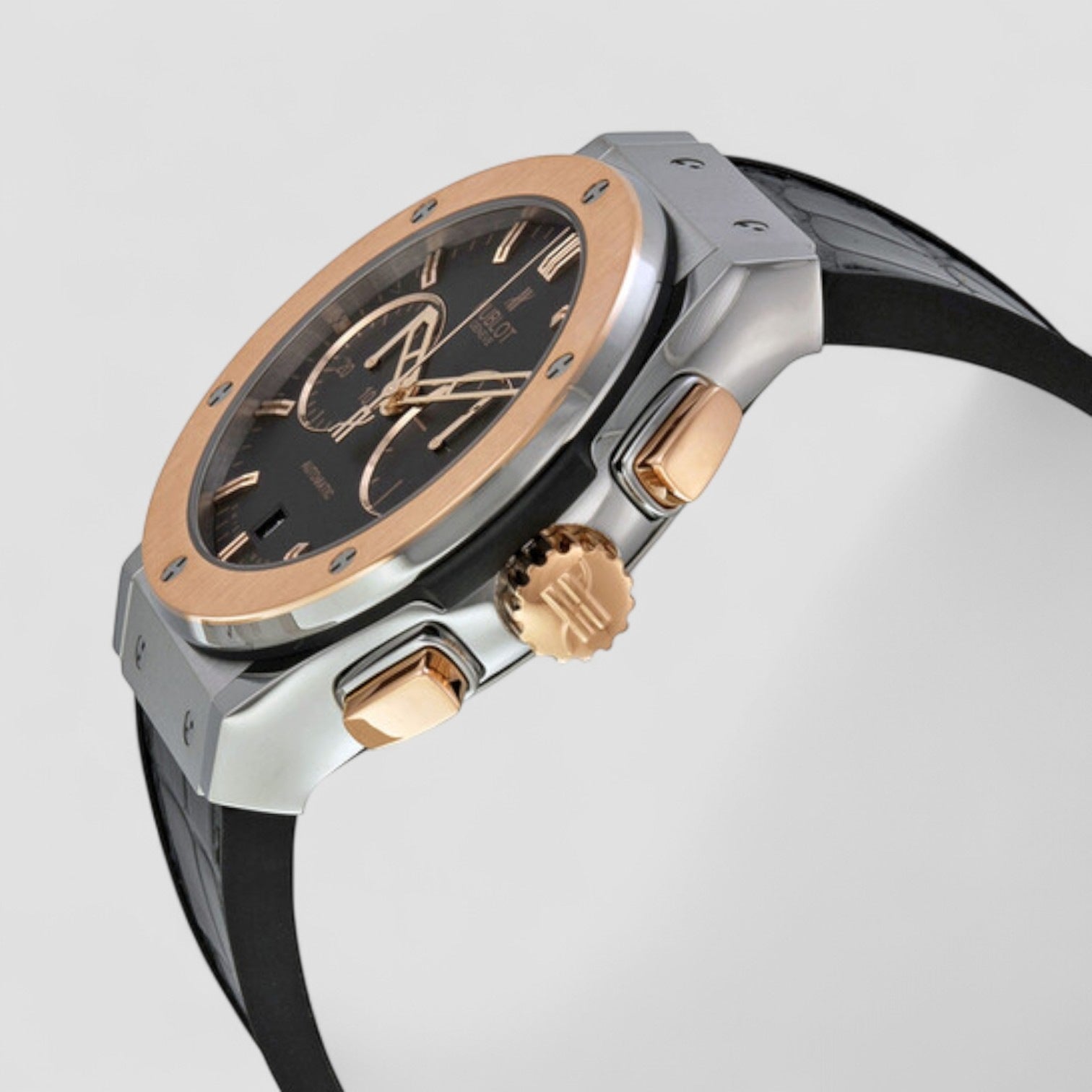 Classic Fusion Matte Black Automatic Chronograph Black Alligator Rubber Men's Watch