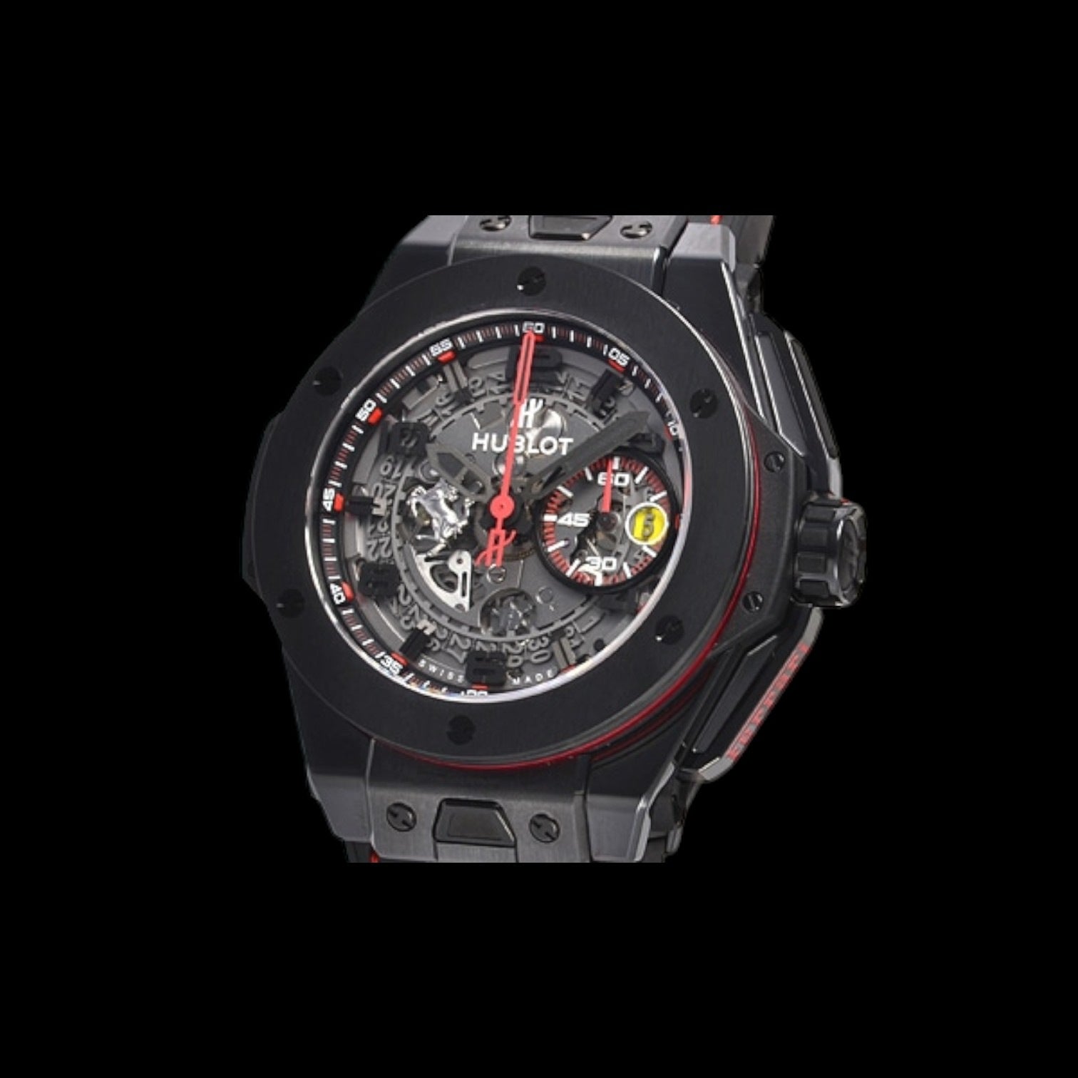 Big Bang Unico Ferrari Skeleton Red Arabic Black Ceramic Case Leather 45mm