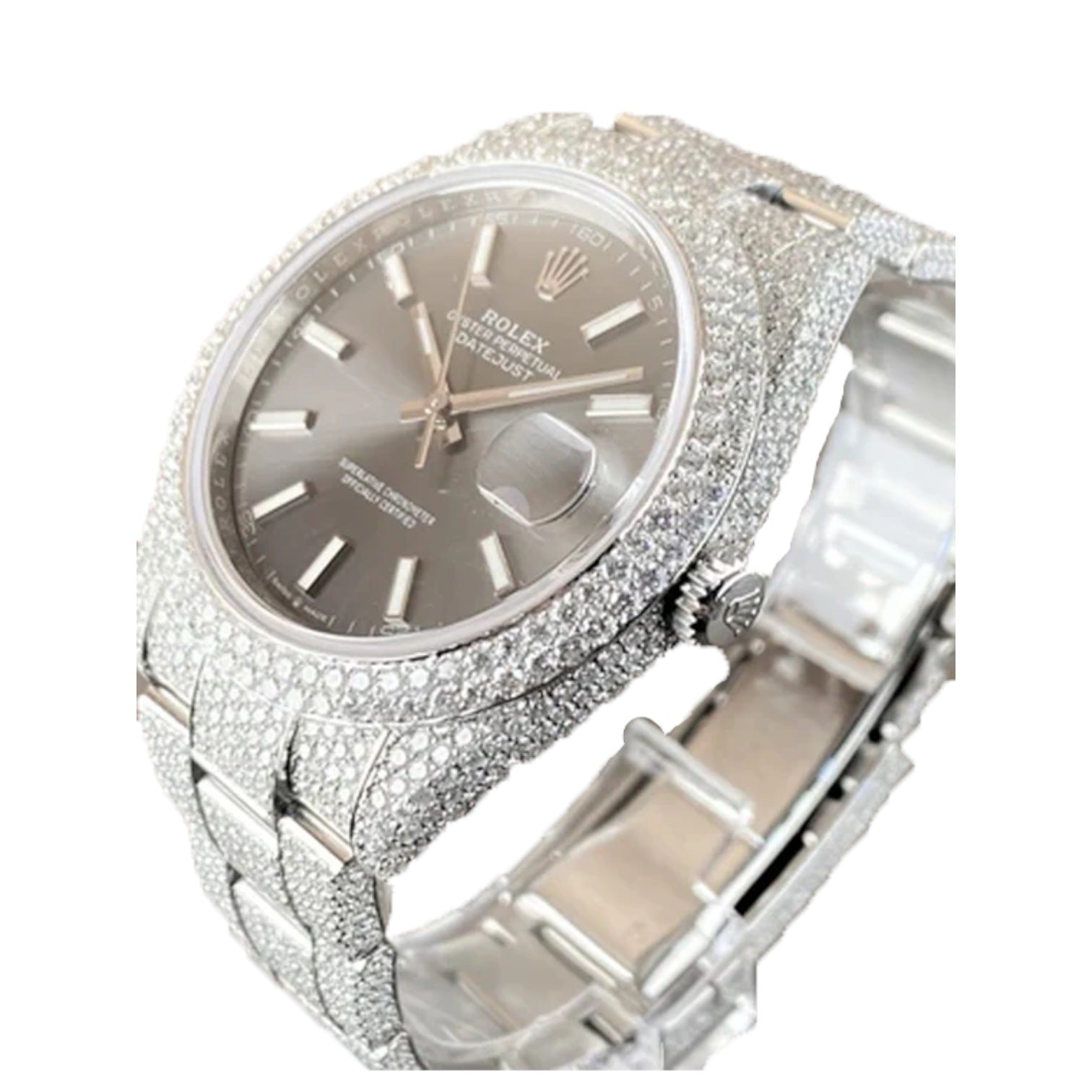 Datejust 41 Full Iced out – Diamonds – Grey Dial – Oyster